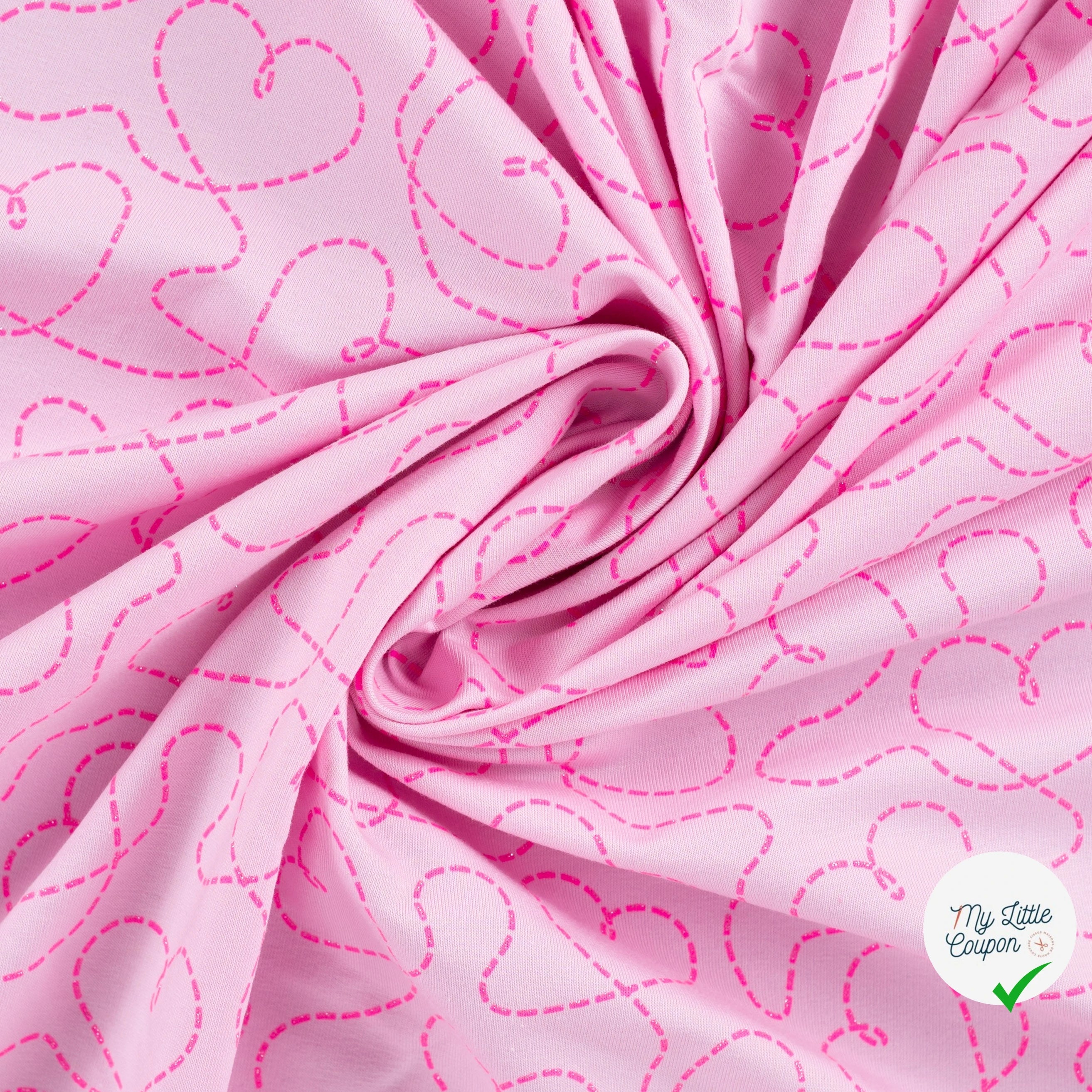 SWEAT FRENCH TERRY PAILLETÉ IMPRIMÉ CŒURS FOND POUDRÉ - My Little Coupon