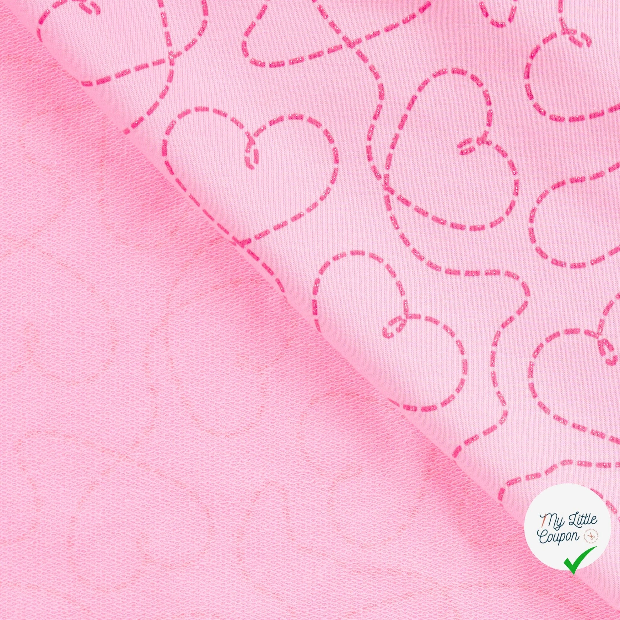 SWEAT FRENCH TERRY PAILLETÉ IMPRIMÉ CŒURS FOND POUDRÉ - My Little Coupon
