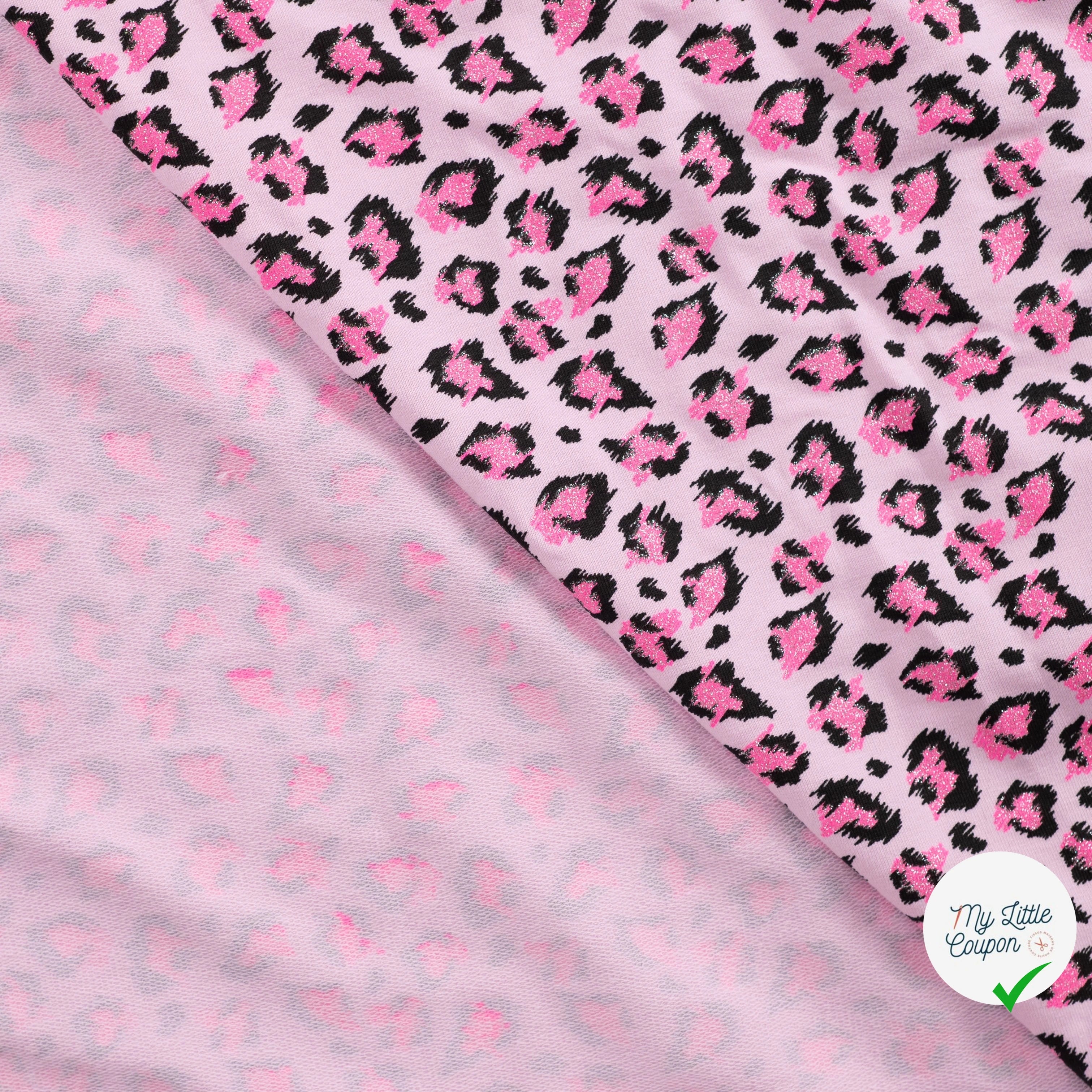 SWEAT FRENCH TERRY PAILLETÉ IMPRIMÉ LÉOPARD FOND POUDRÉ - My Little Coupon