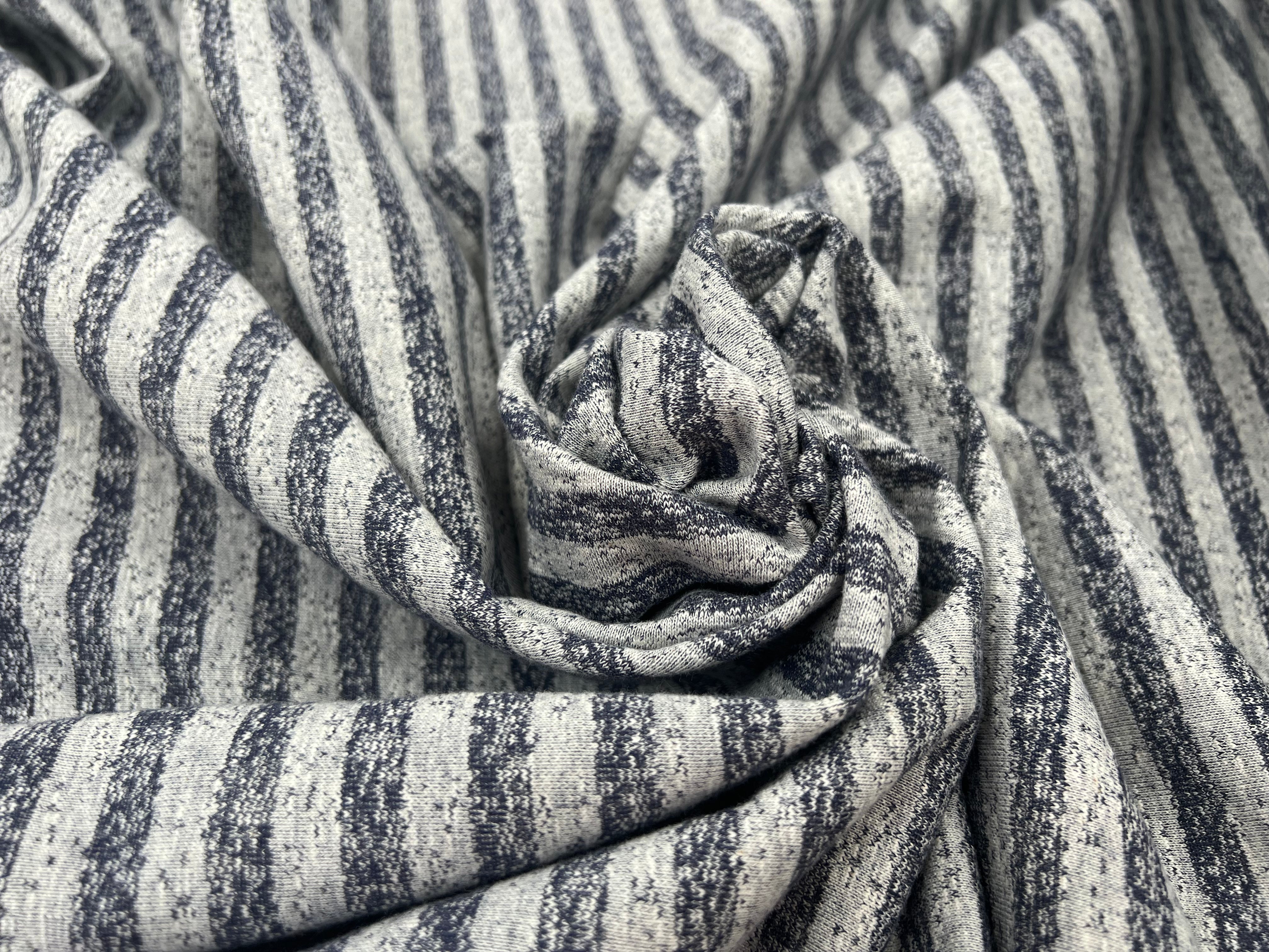 SWEAT MOLLETON NON GRATTÉ RAYURES  FANTAISIE INDIGO SUR GRIS MSO