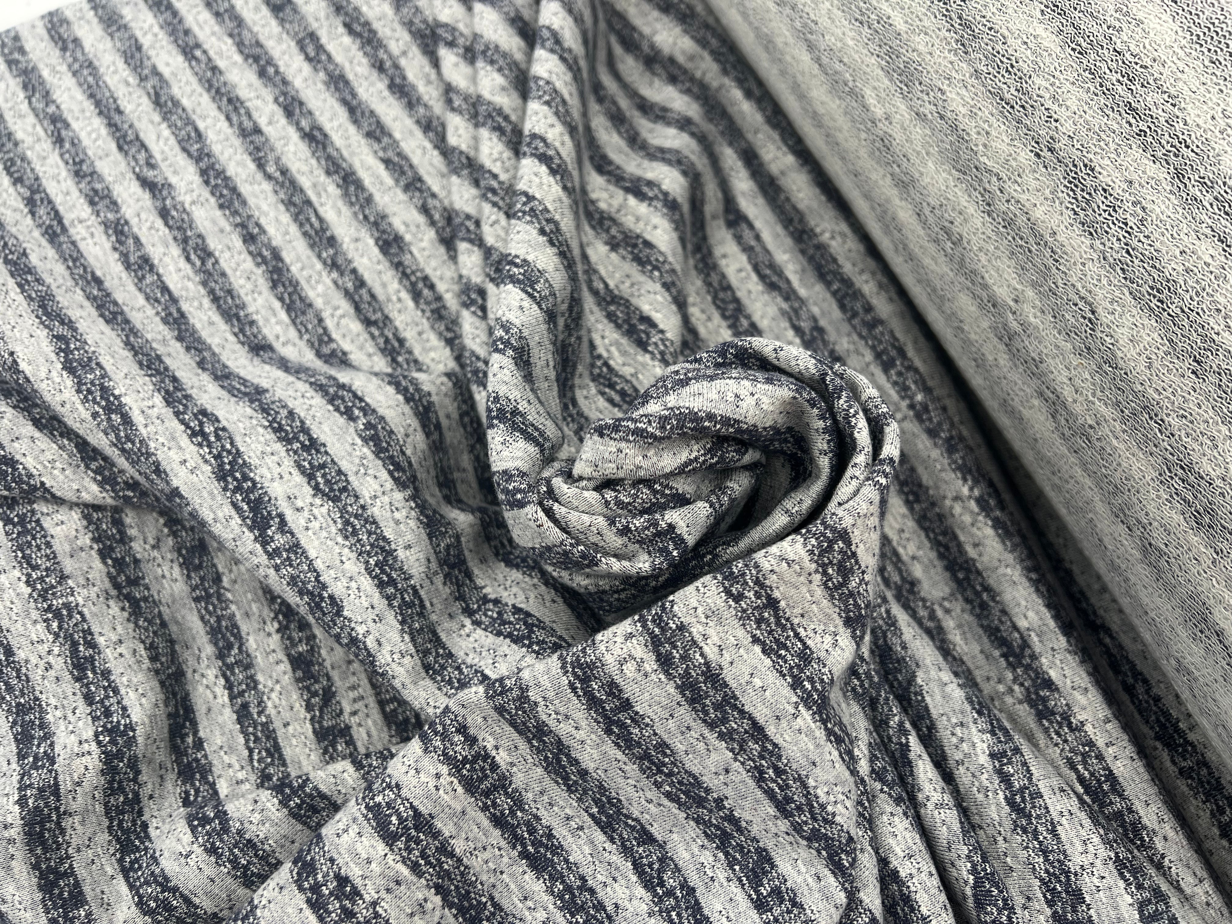 SWEAT MOLLETON NON GRATTÉ RAYURES  FANTAISIE INDIGO SUR GRIS MSO