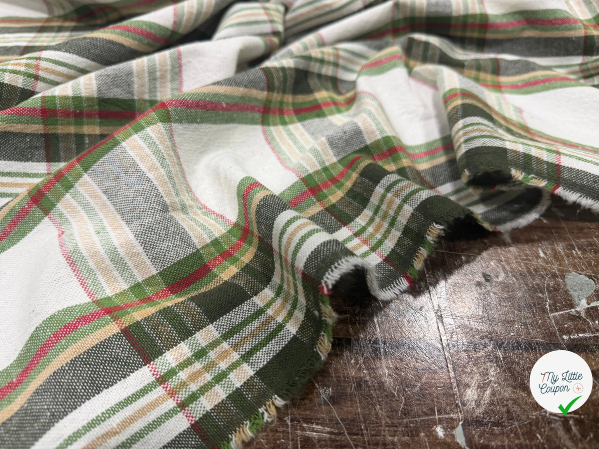 TISSÉ TEINT ÉCOSSAIS ÉCRU VERT 150 CM - My Little Coupon