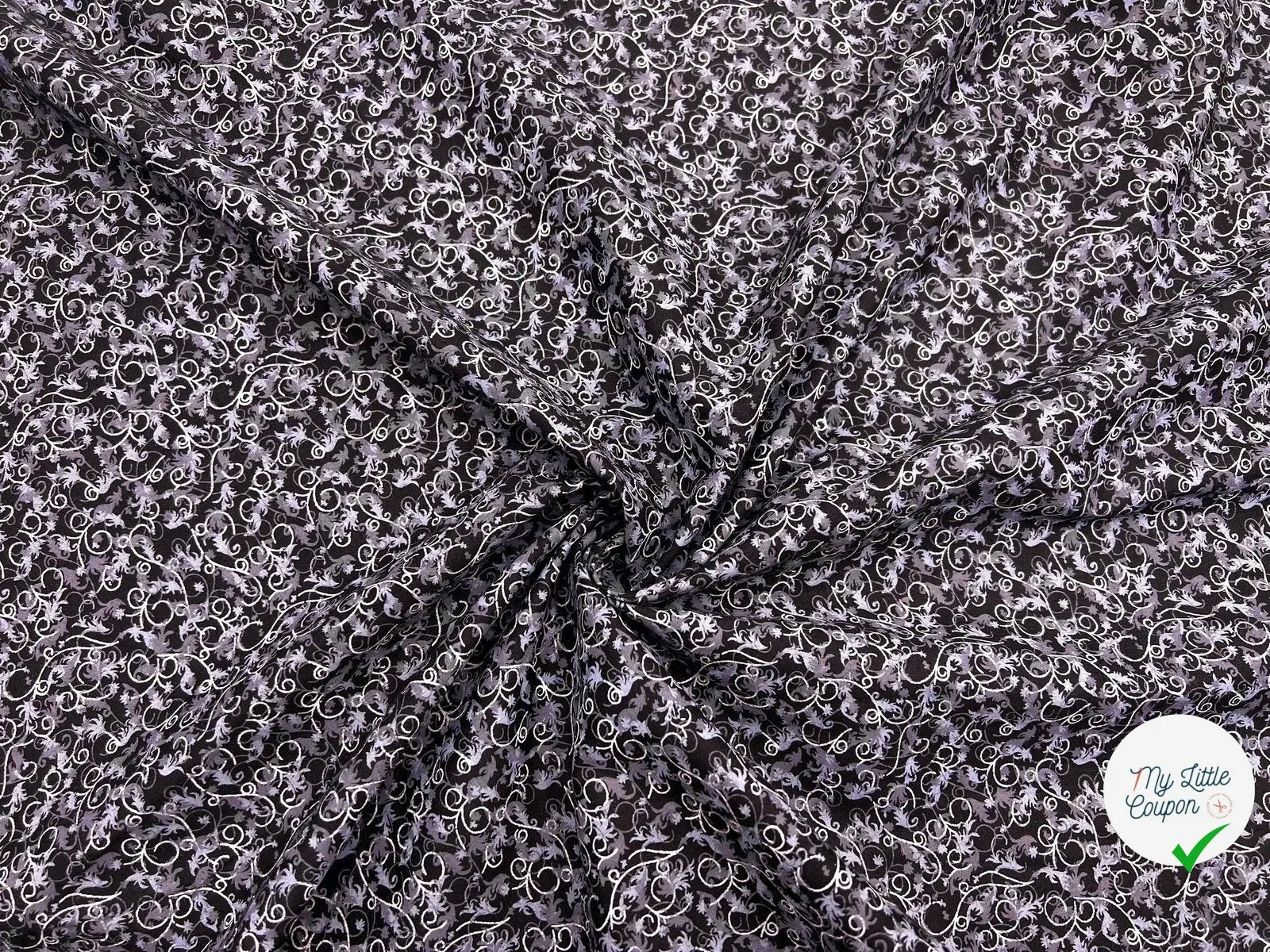TISSU 100% COTON FERMIÈRE FEUILLAGE VIOLET FOND NOIR - My Little Coupon - tissu - coudre
