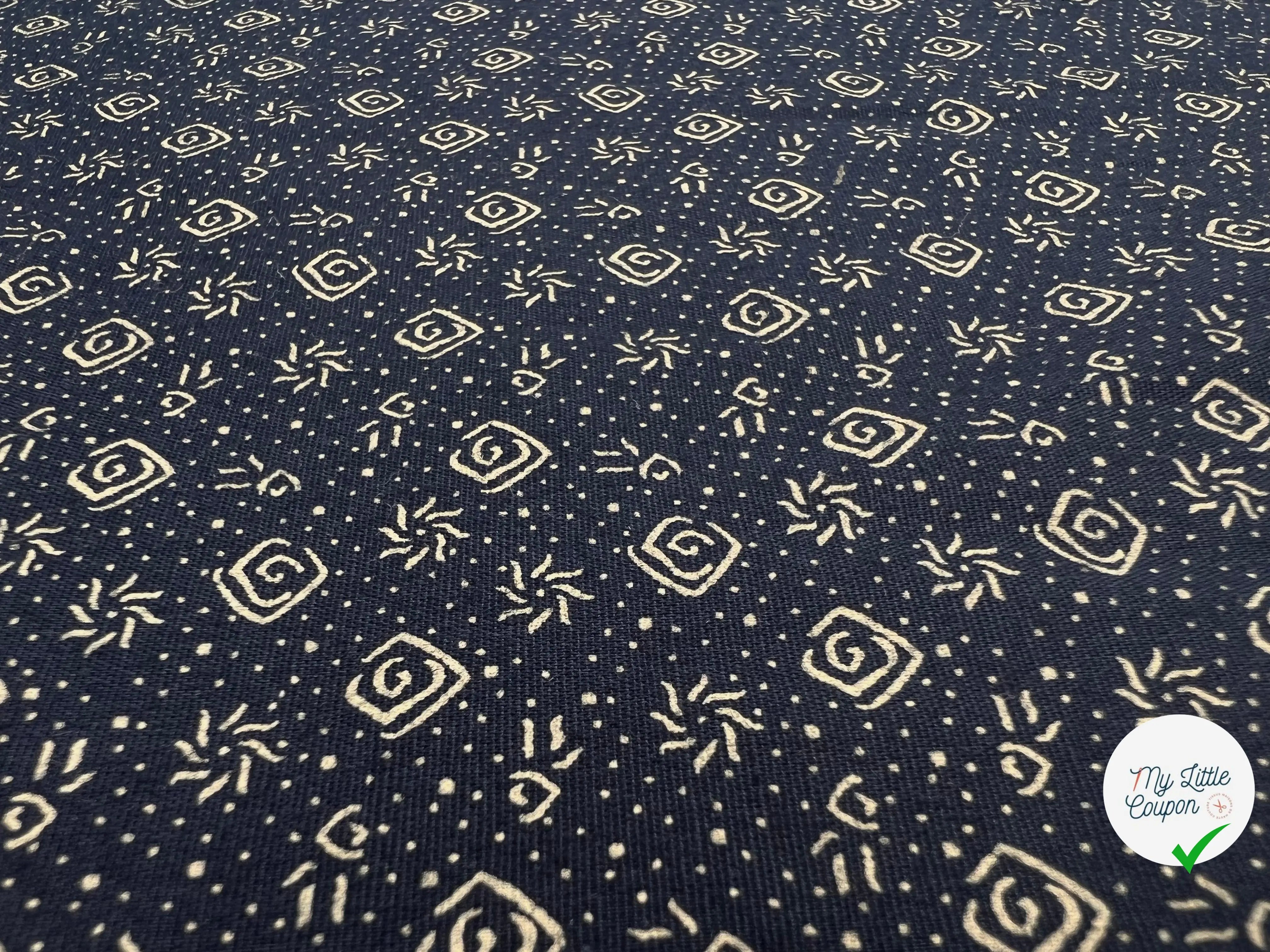 TISSU 100% COTON FERMIÈRE FOND BLEU MOTIF CREME - My Little Coupon - tissu - coudre