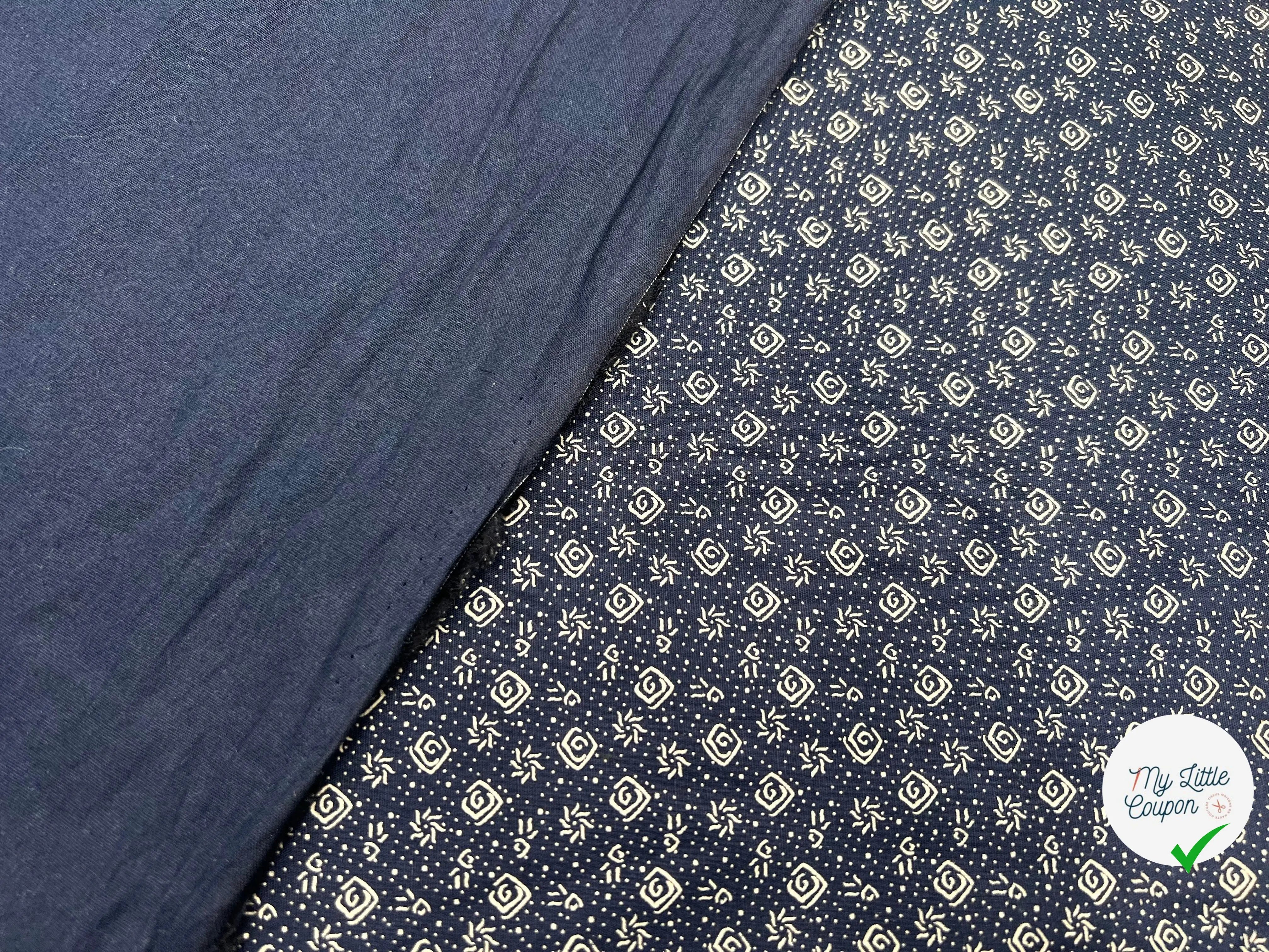 TISSU 100% COTON FERMIÈRE FOND BLEU MOTIF CREME - My Little Coupon - tissu - coudre