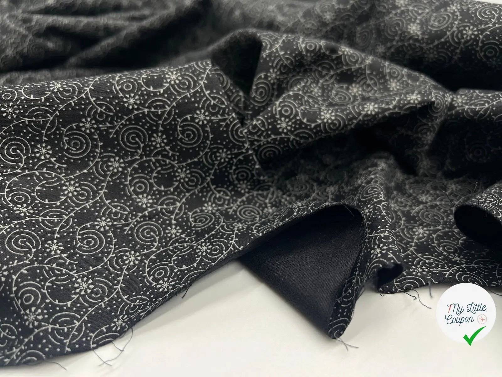 TISSU 100% COTON FERMIÈRE GÉOMÉTRIE CIRCULAIRE FOND NOIR - My Little Coupon - tissu - coudre