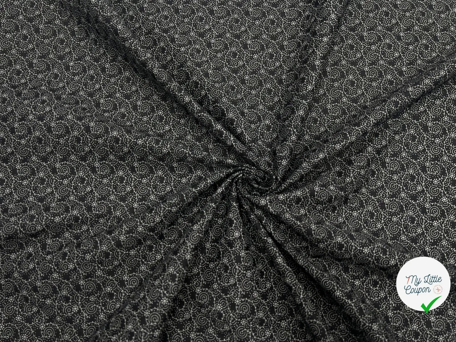 TISSU 100% COTON FERMIÈRE GÉOMÉTRIE CIRCULAIRE FOND NOIR - My Little Coupon - tissu - coudre