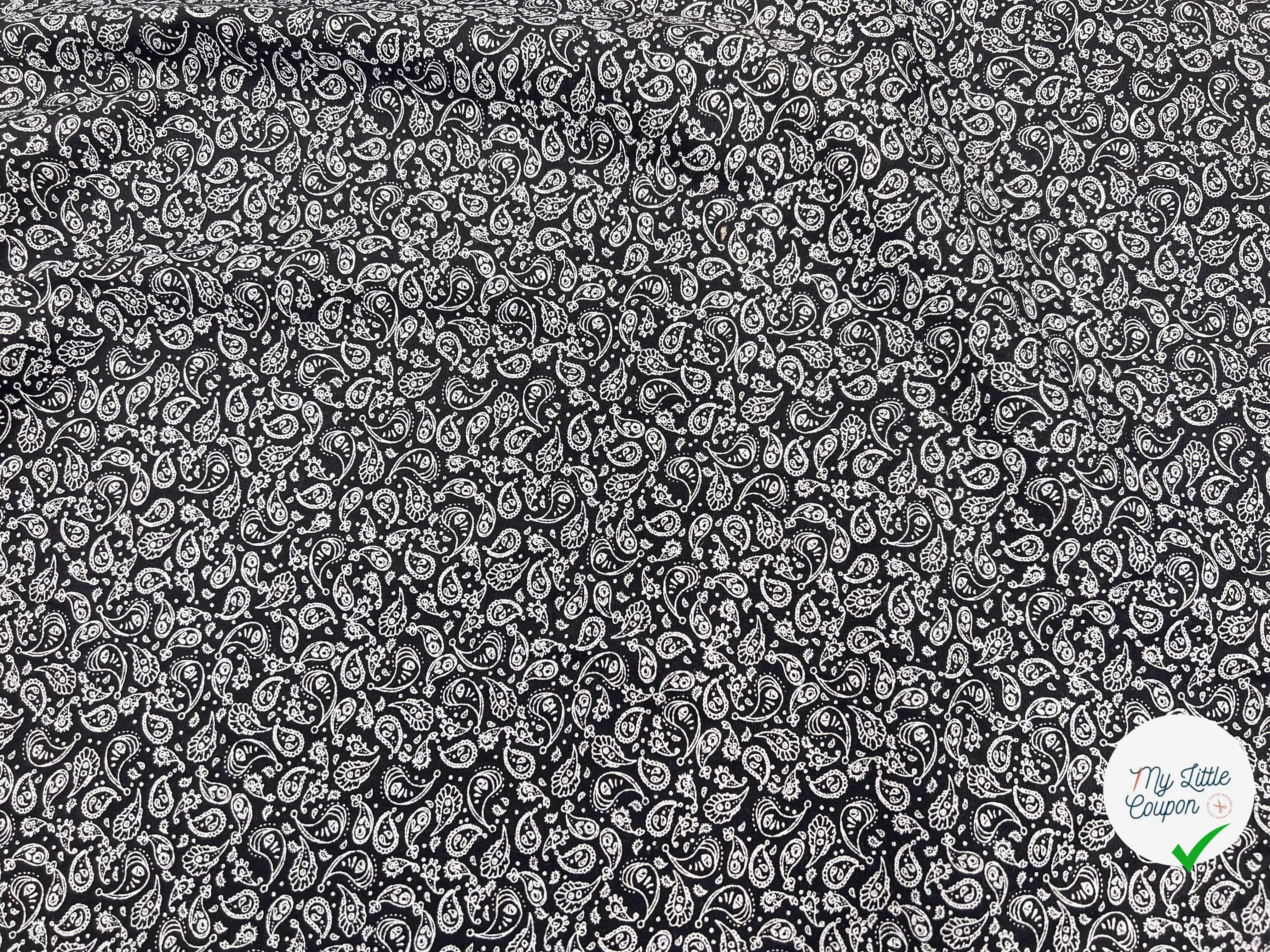 TISSU 100% COTON FERMIÈRE PAISLEY SUR FOND NOIR - My Little Coupon - tissu - coudre