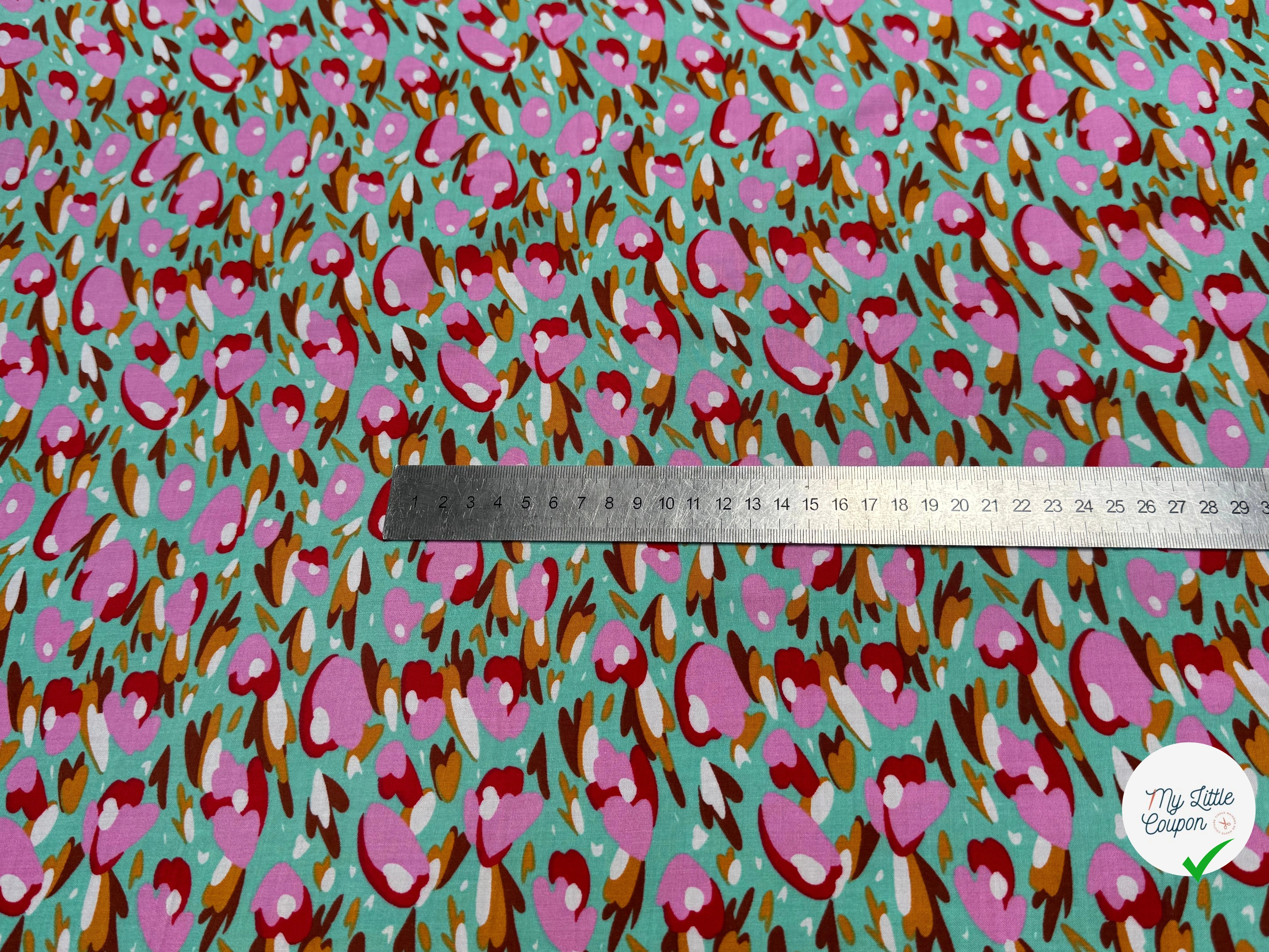 TISSU 100% VISCOSE FOND LAGOON IMPRIMÉ TULIP - My Little Coupon