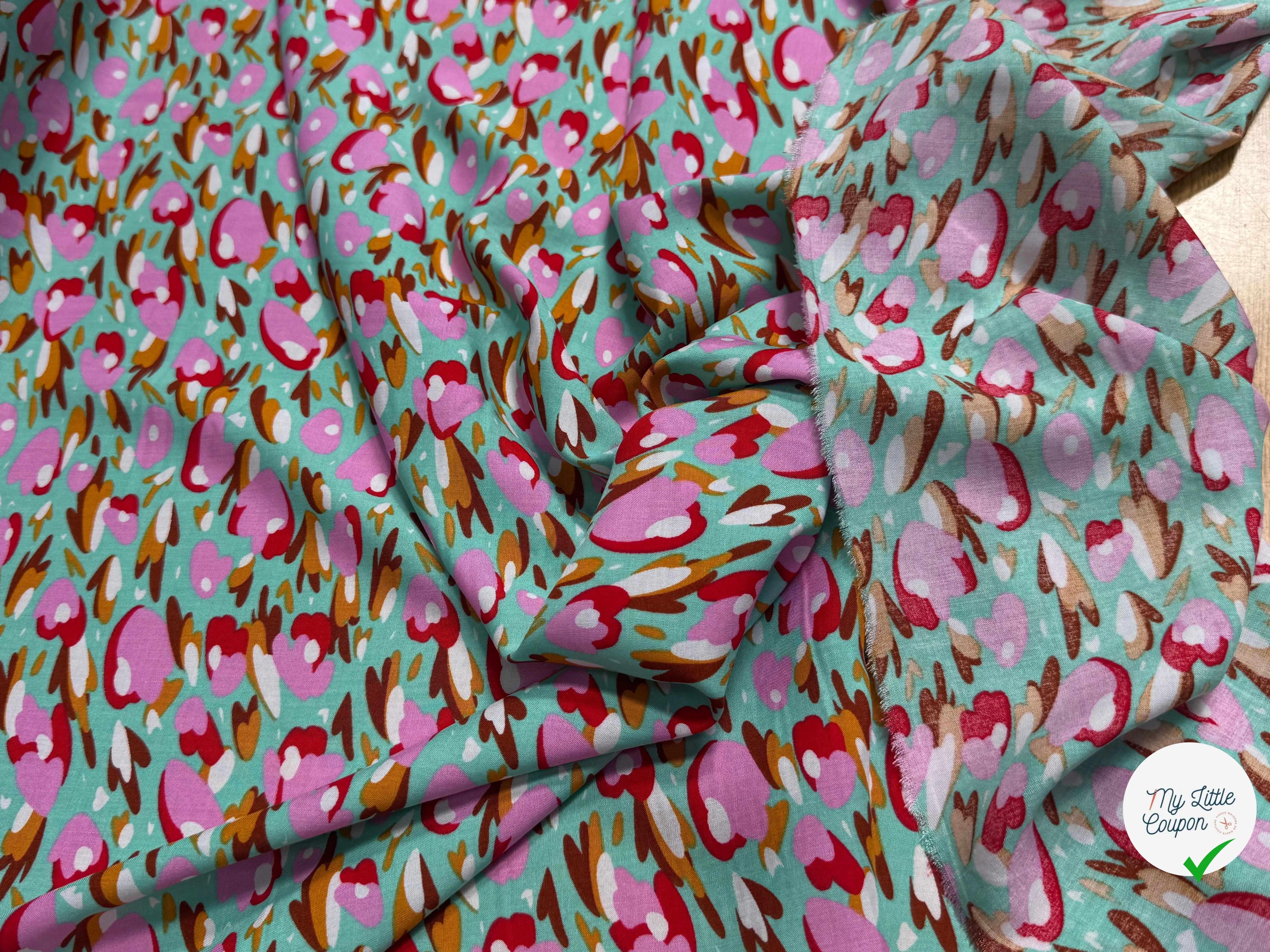 TISSU 100% VISCOSE FOND LAGOON IMPRIMÉ TULIP - My Little Coupon