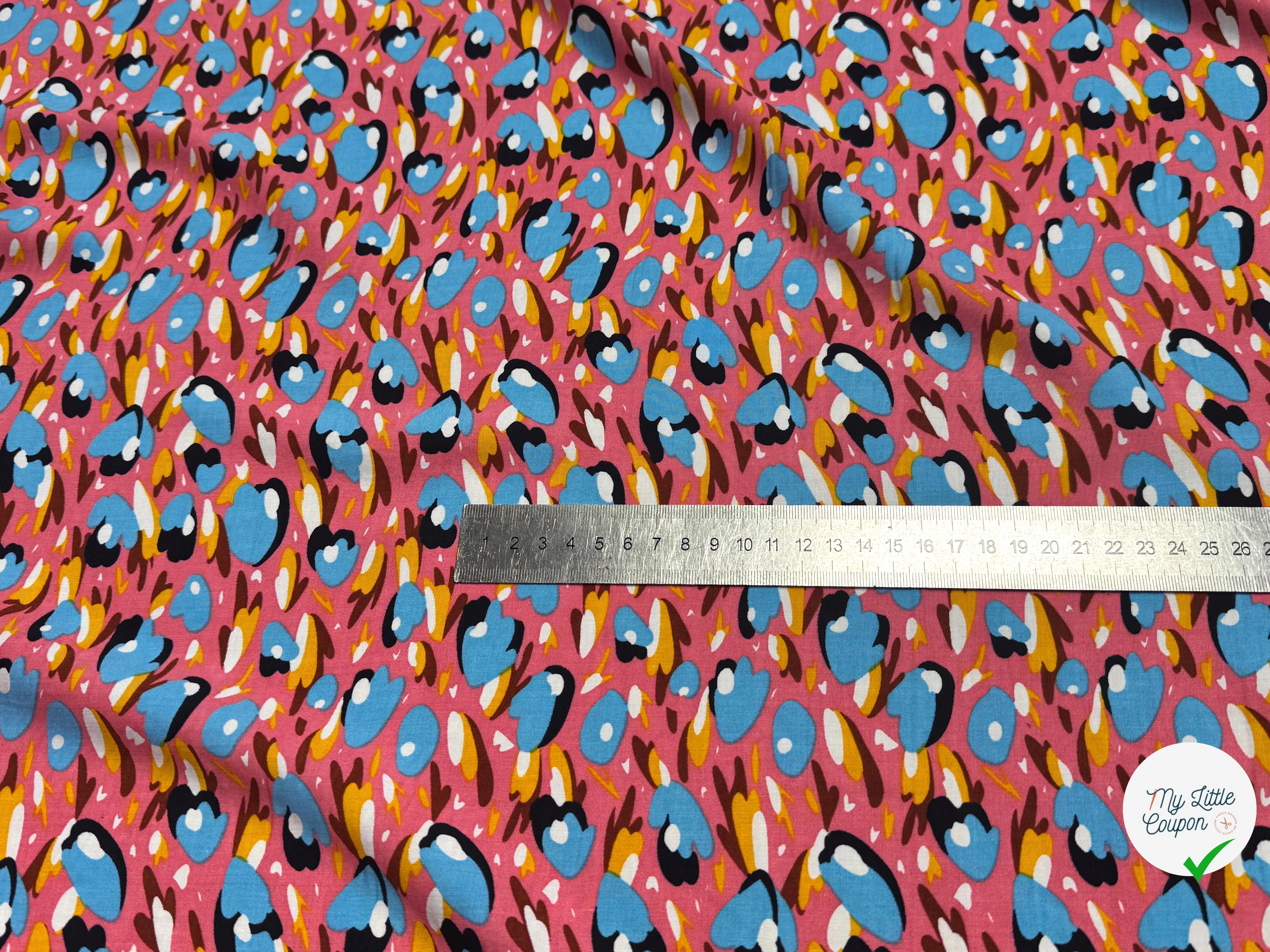 TISSU 100% VISCOSE FOND ROSE/PÊCHE IMPRIMÉ TULIP - My Little Coupon