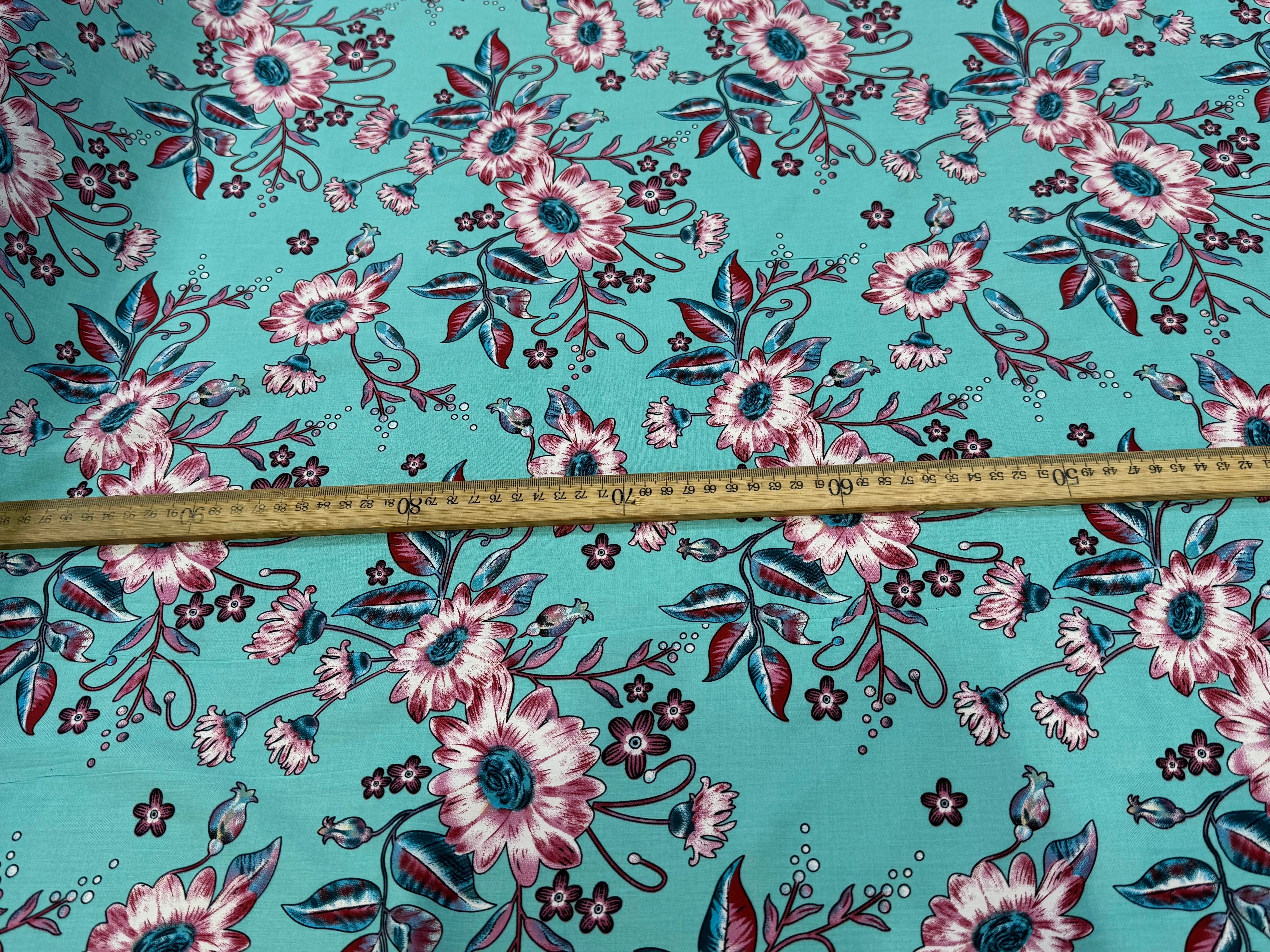 TISSU 100% VISCOSE IMPRIMÉ FOND AQUA - My Little Coupon