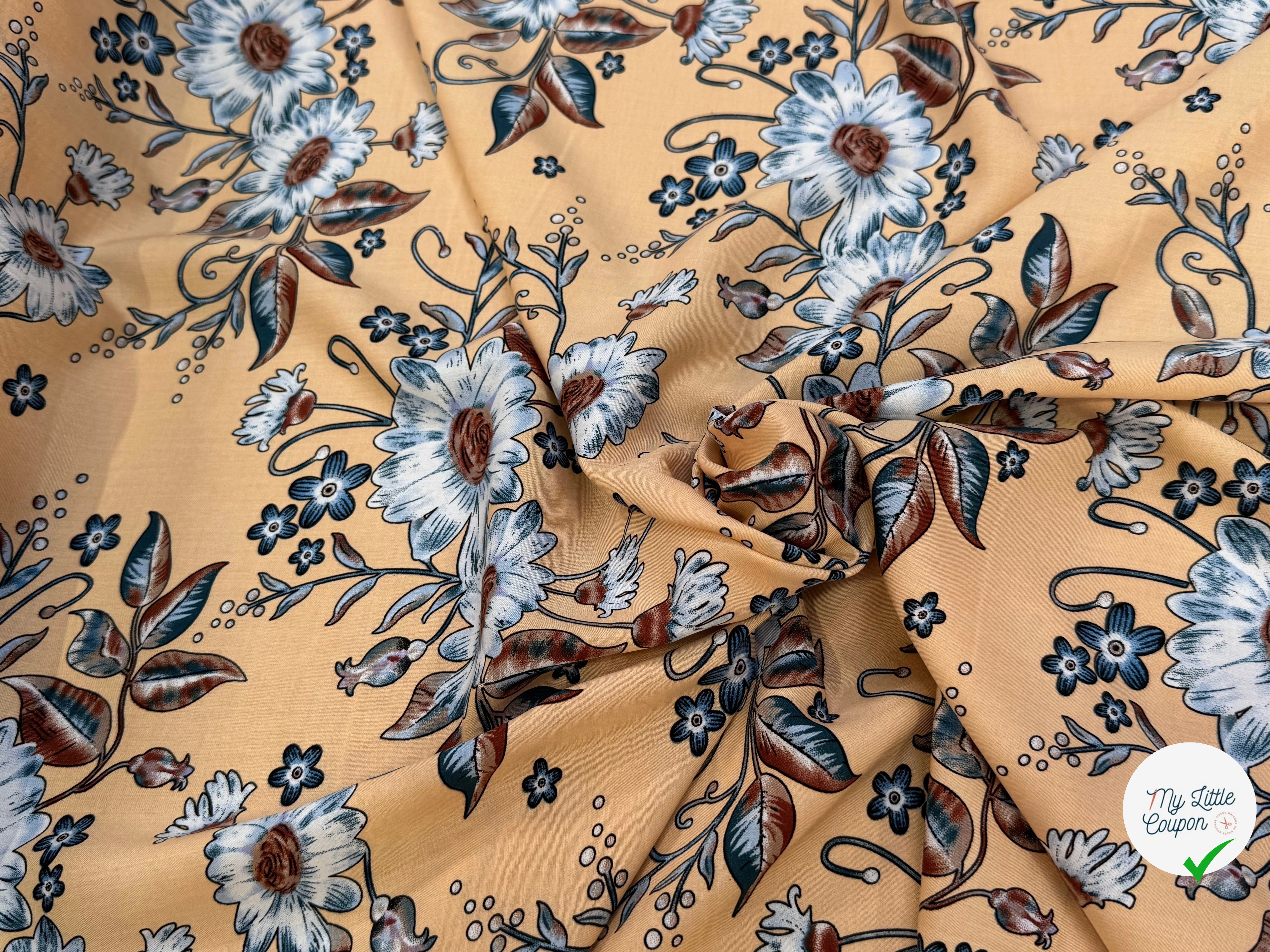 TISSU 100% VISCOSE IMPRIMÉ FOND DOWN ORANGE - My Little Coupon
