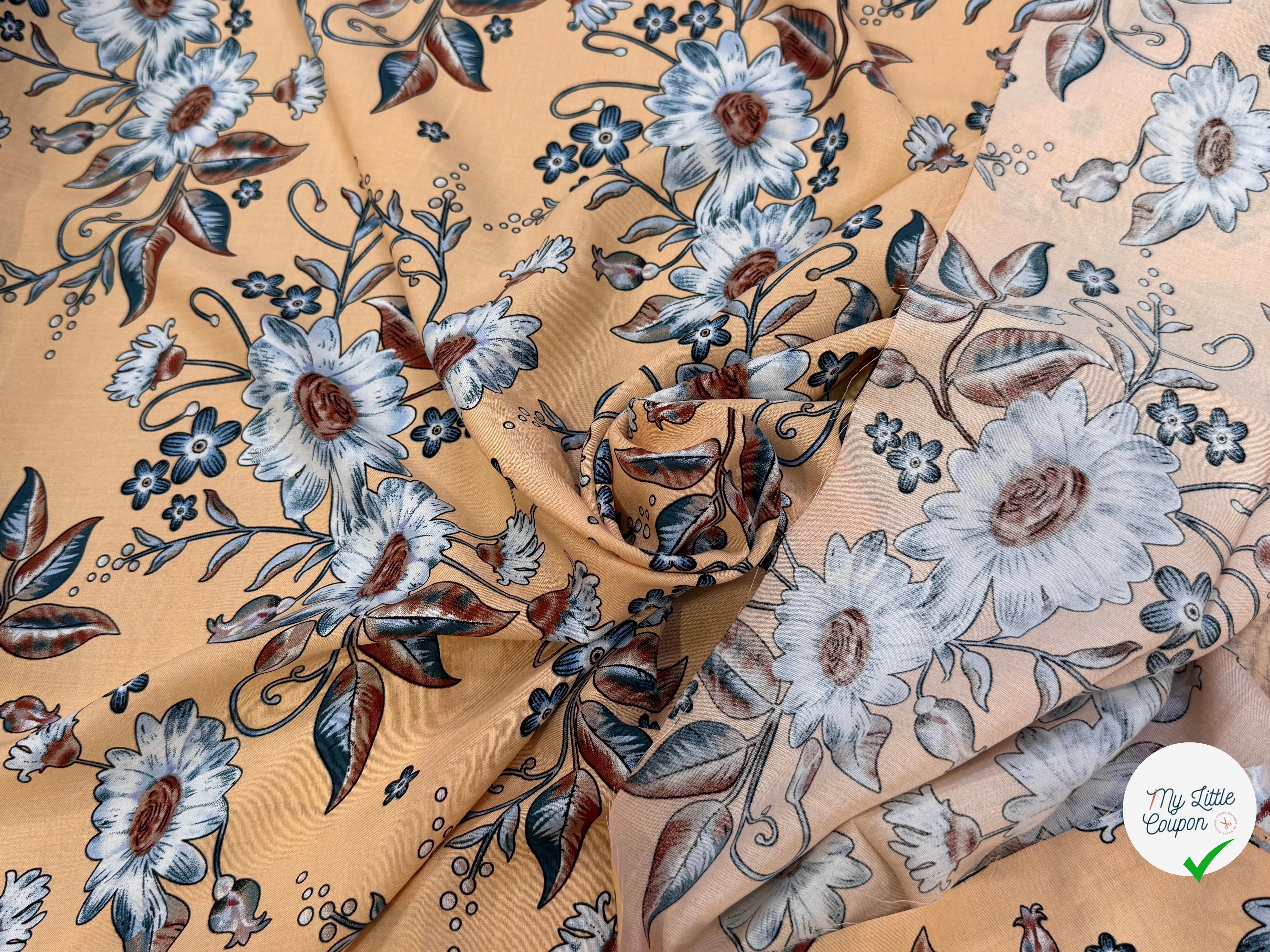 TISSU 100% VISCOSE IMPRIMÉ FOND DOWN ORANGE - My Little Coupon