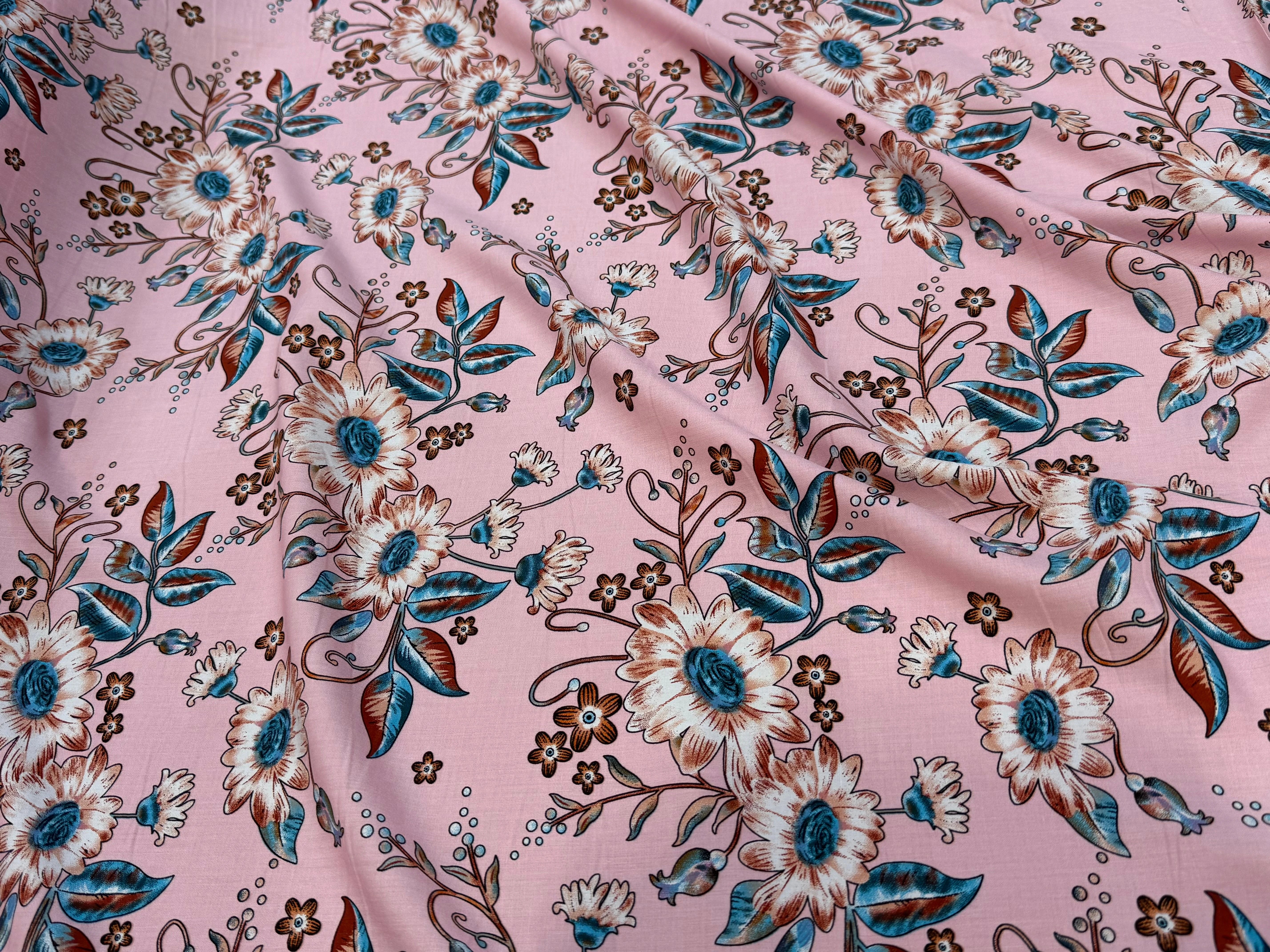 TISSU 100% VISCOSE IMPRIMÉ FOND ROSE - My Little Coupon