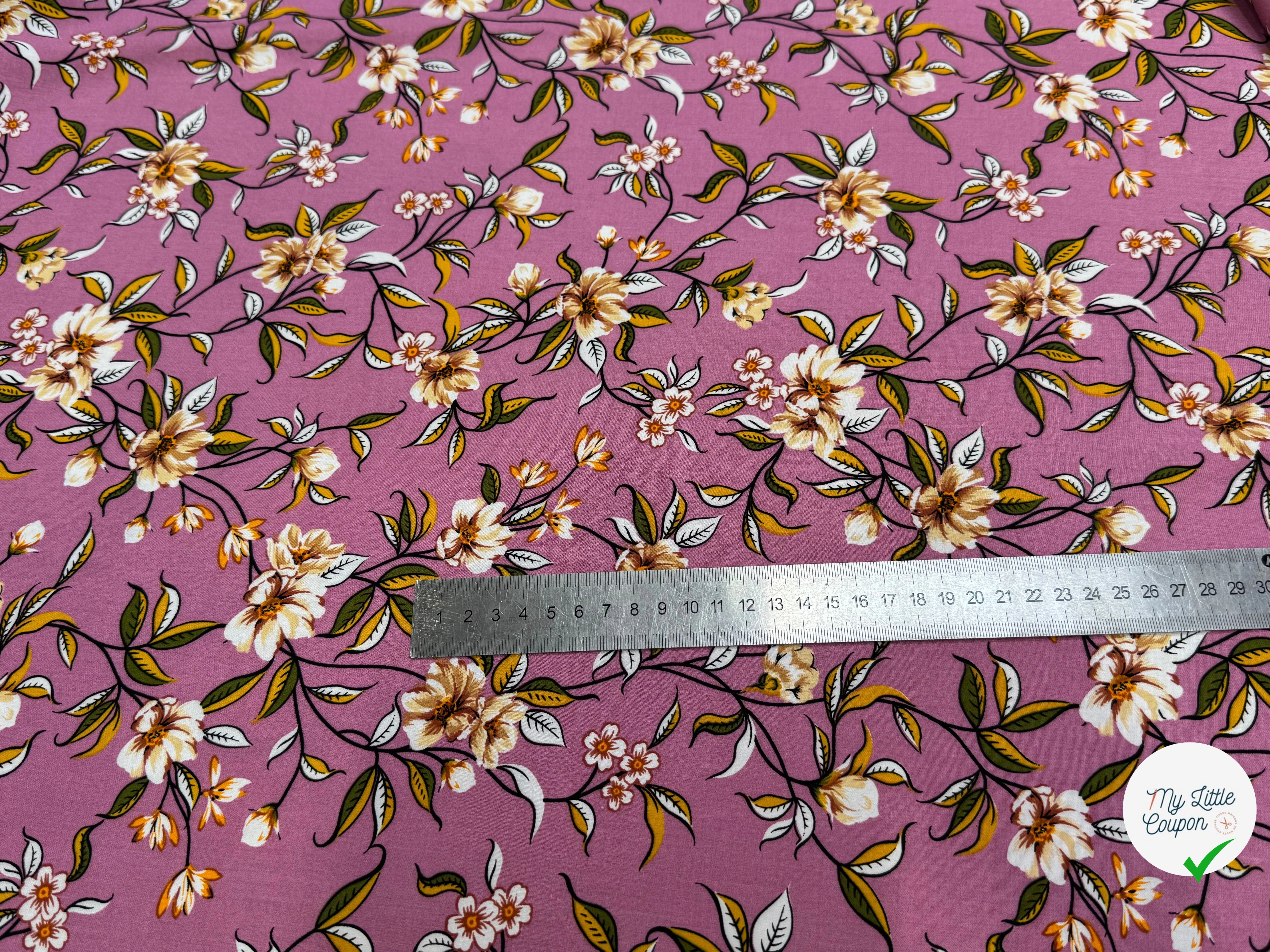 TISSU 100% VISCOSE IMPRIMÉ FOND VIEUX ROSE - My Little Coupon