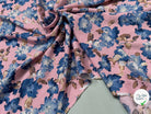 TISSU 100% VISCOSE IMPRIMÉ GROSSES BASES DE FLEURS FOND ROSE - My Little Coupon