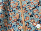 TISSU 100% VISCOSE IMPRIMÉ GROSSES BASES DE FLEURS FOND VERT D'EAU - My Little Coupon