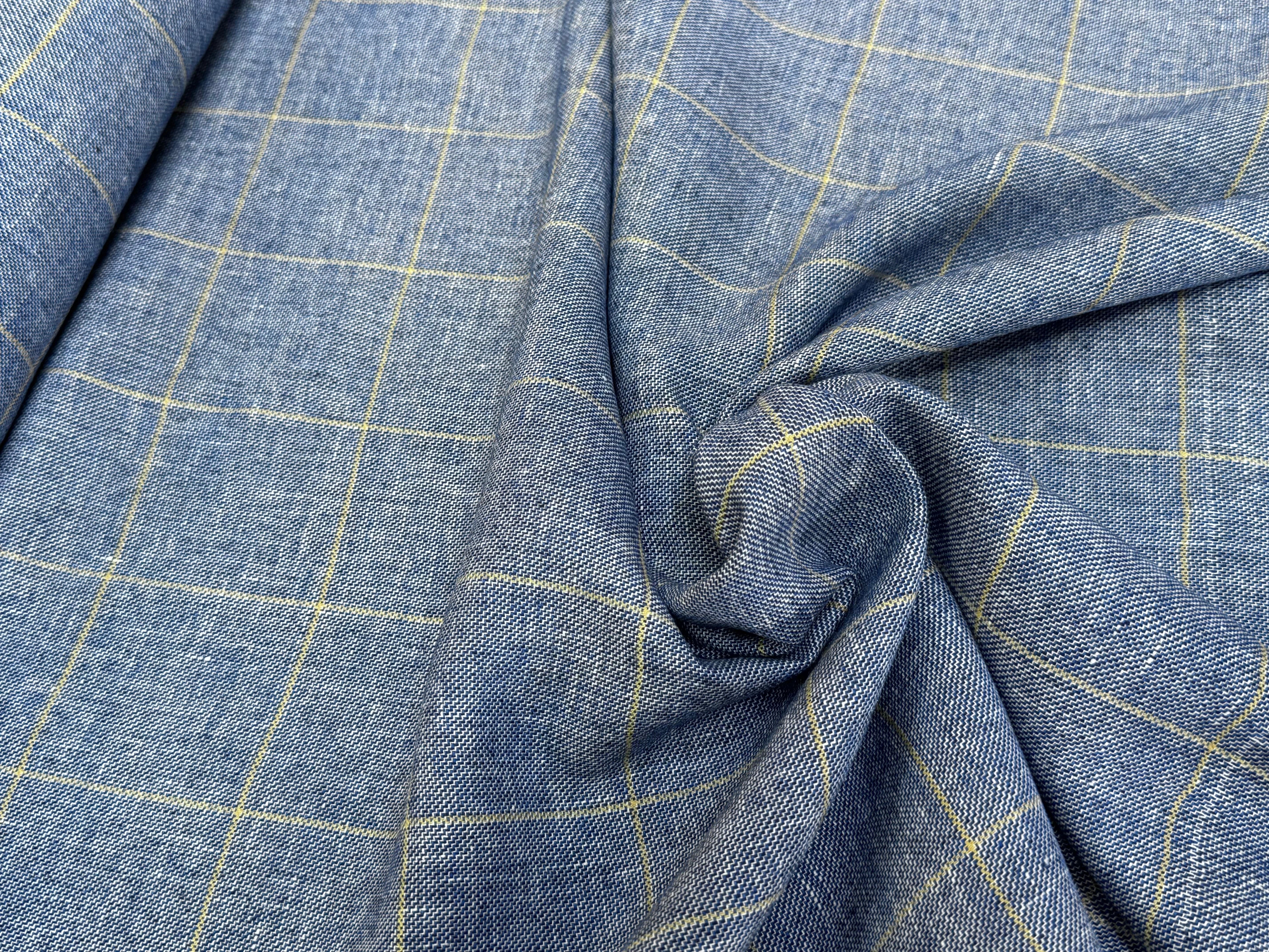 TISSU À CARREAUX 42% LIN LAINE & VISCOSE BLEU DENIM - My Little Coupon