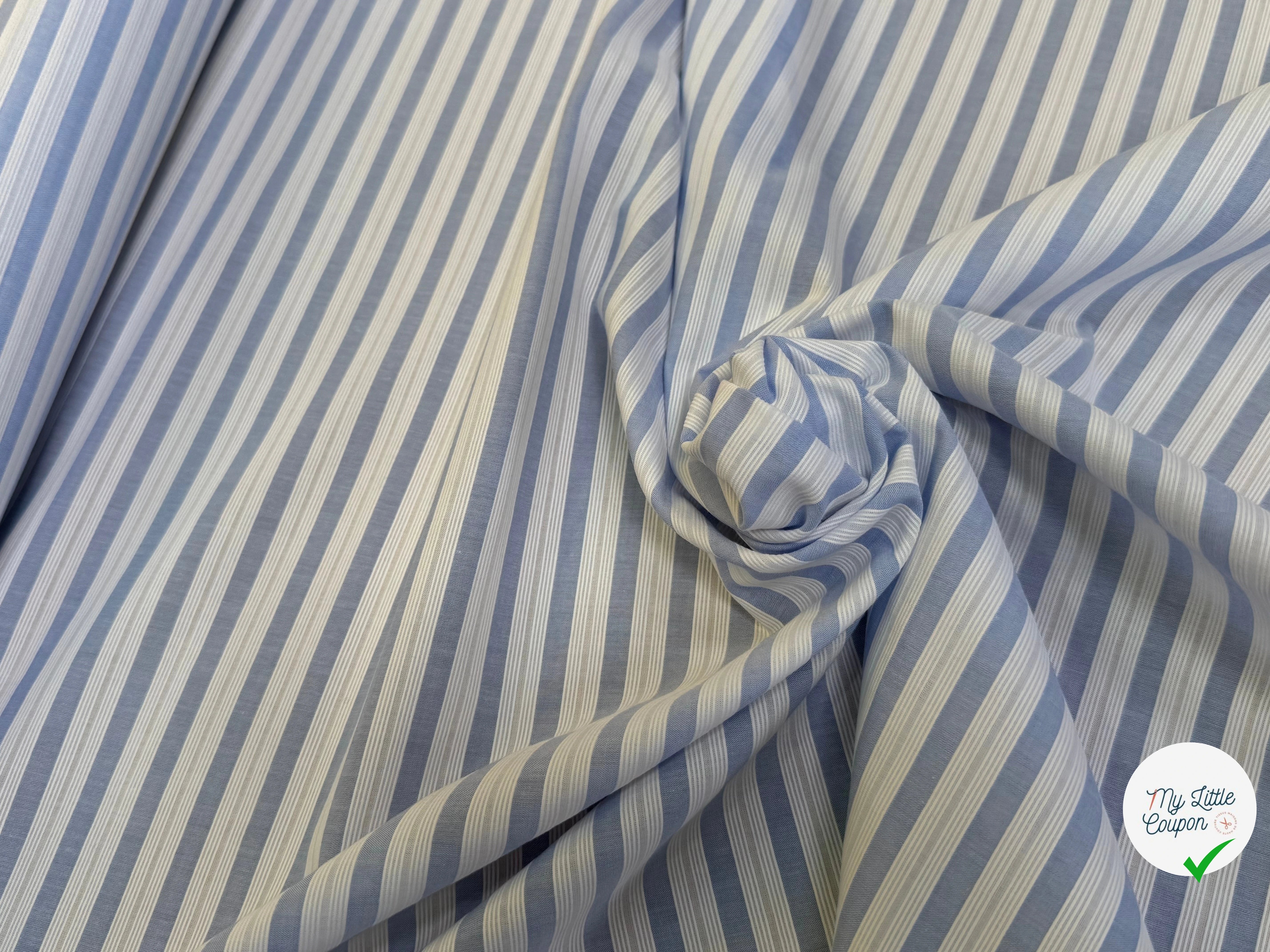 TISSU CHEMISE 100% COTON ORGANIC À RAYURES WHITE & SKY BLUE - My Little Coupon
