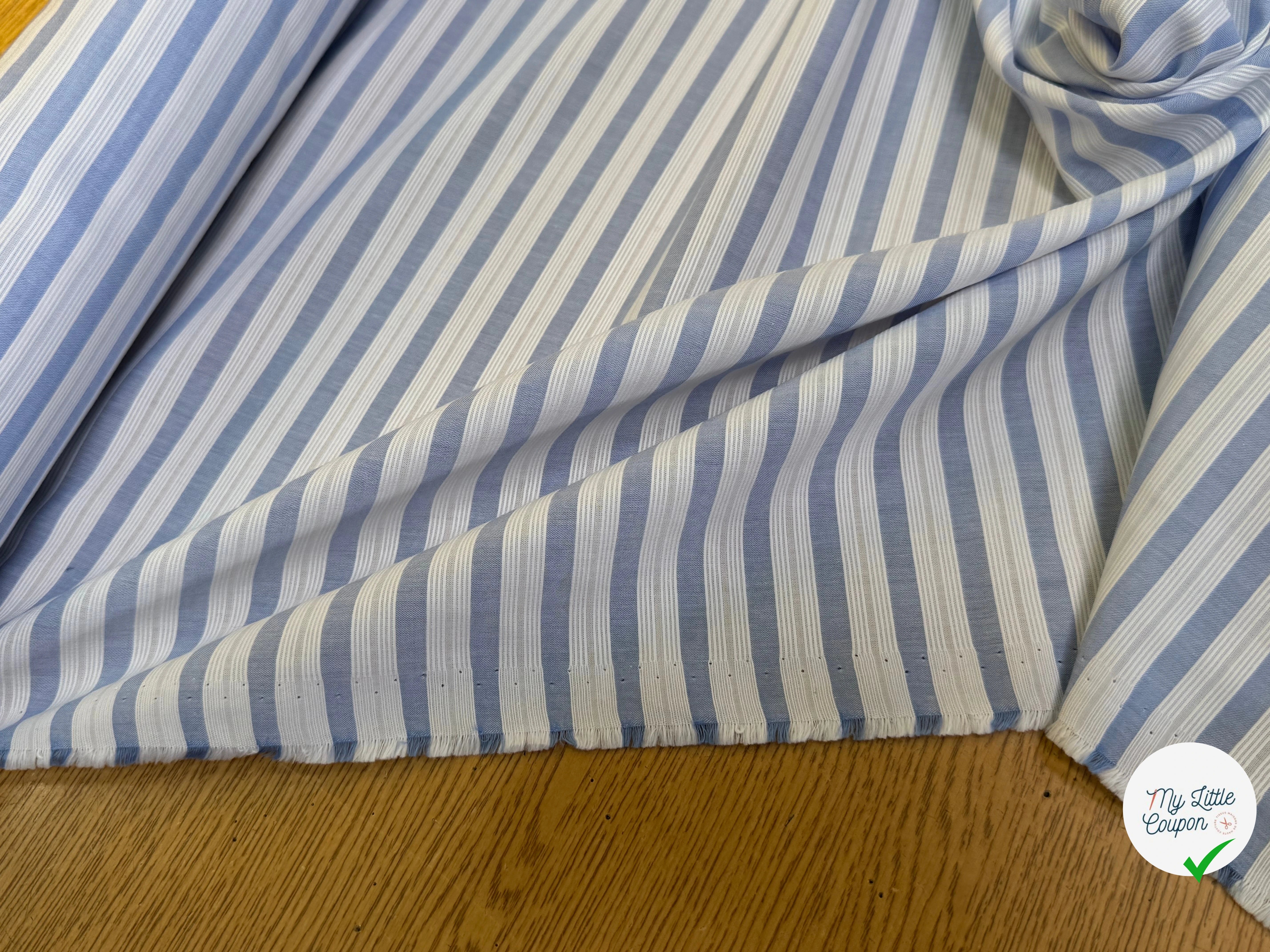 TISSU CHEMISE 100% COTON ORGANIC À RAYURES WHITE & SKY BLUE - My Little Coupon