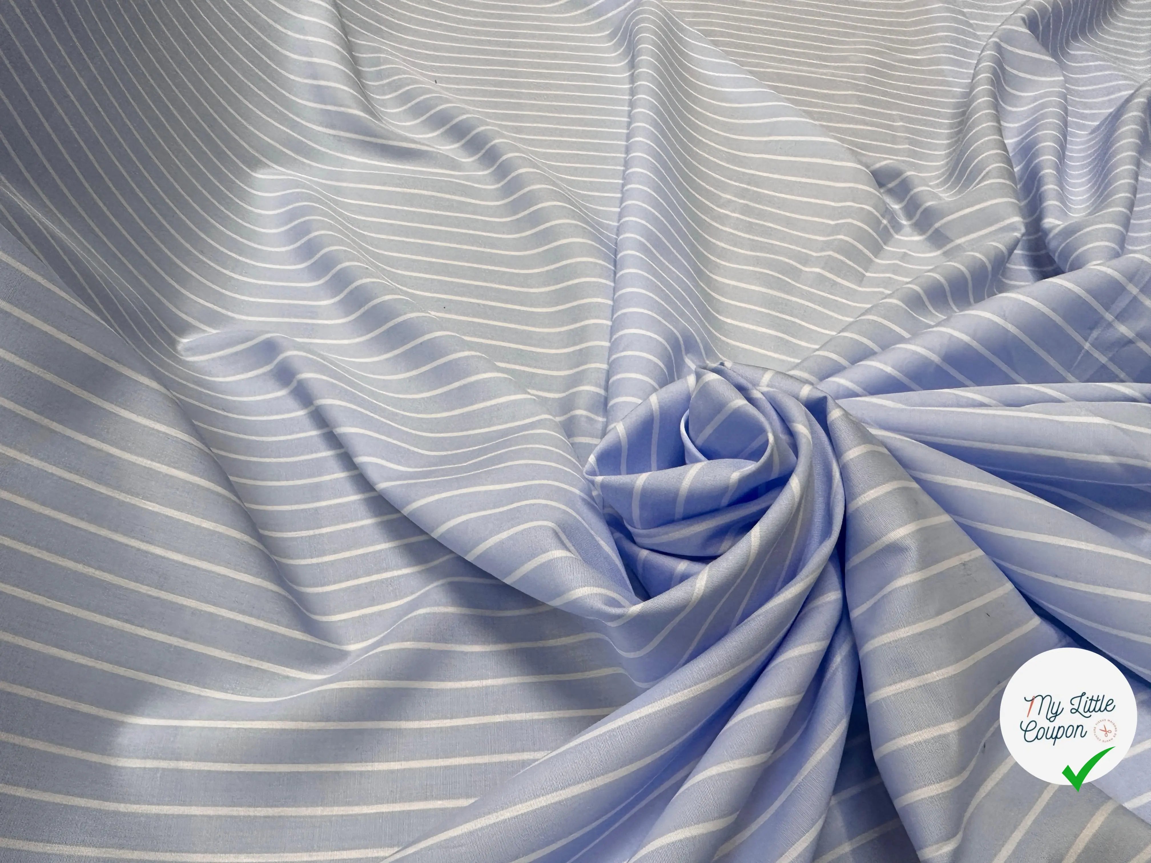 TISSU CHEMISE COTON BLEU RAYURE BLANC - My Little Coupon