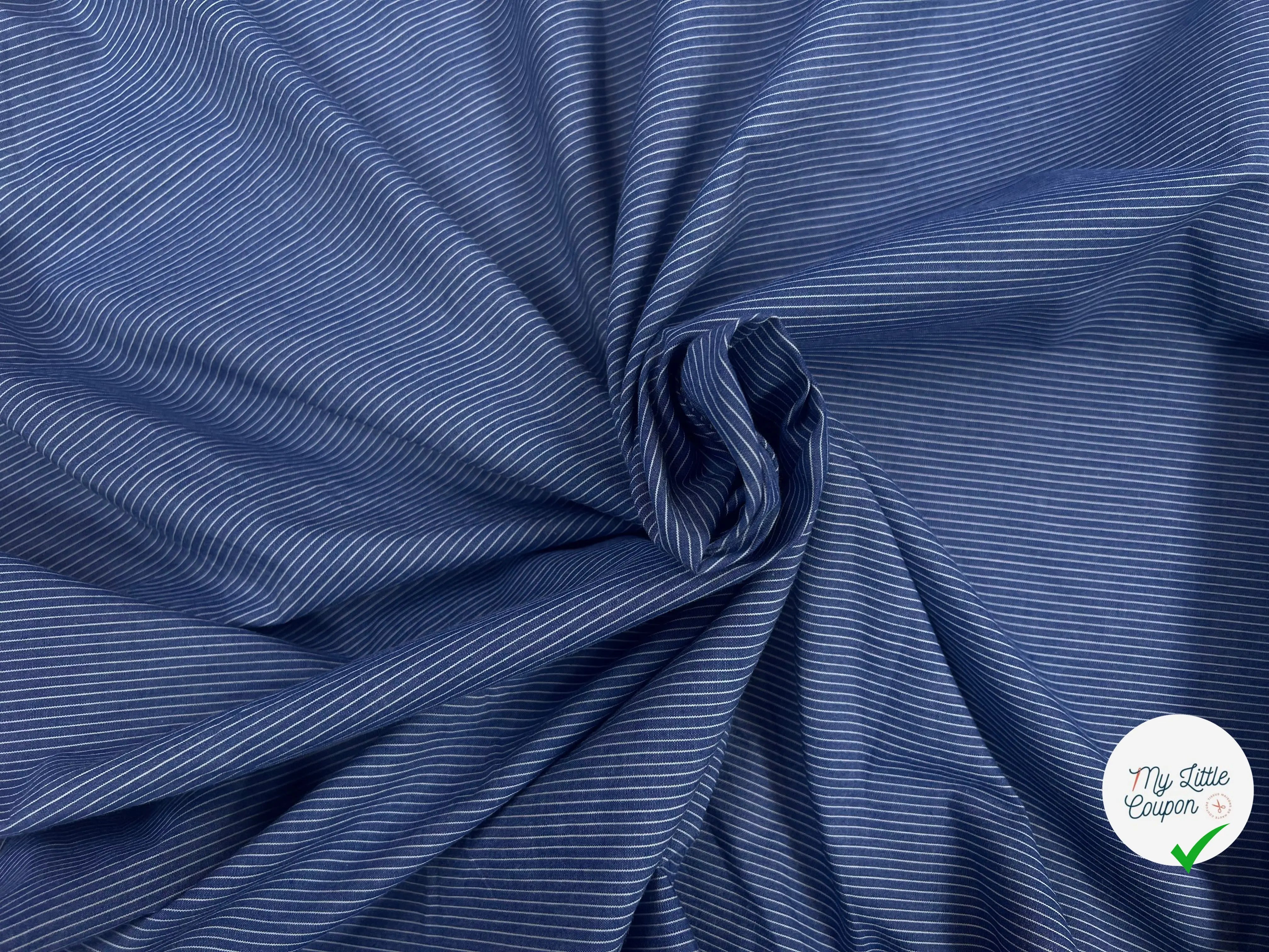 TISSU CHEMISE COTON BLEU RAYURES BLANCHE - My Little Coupon