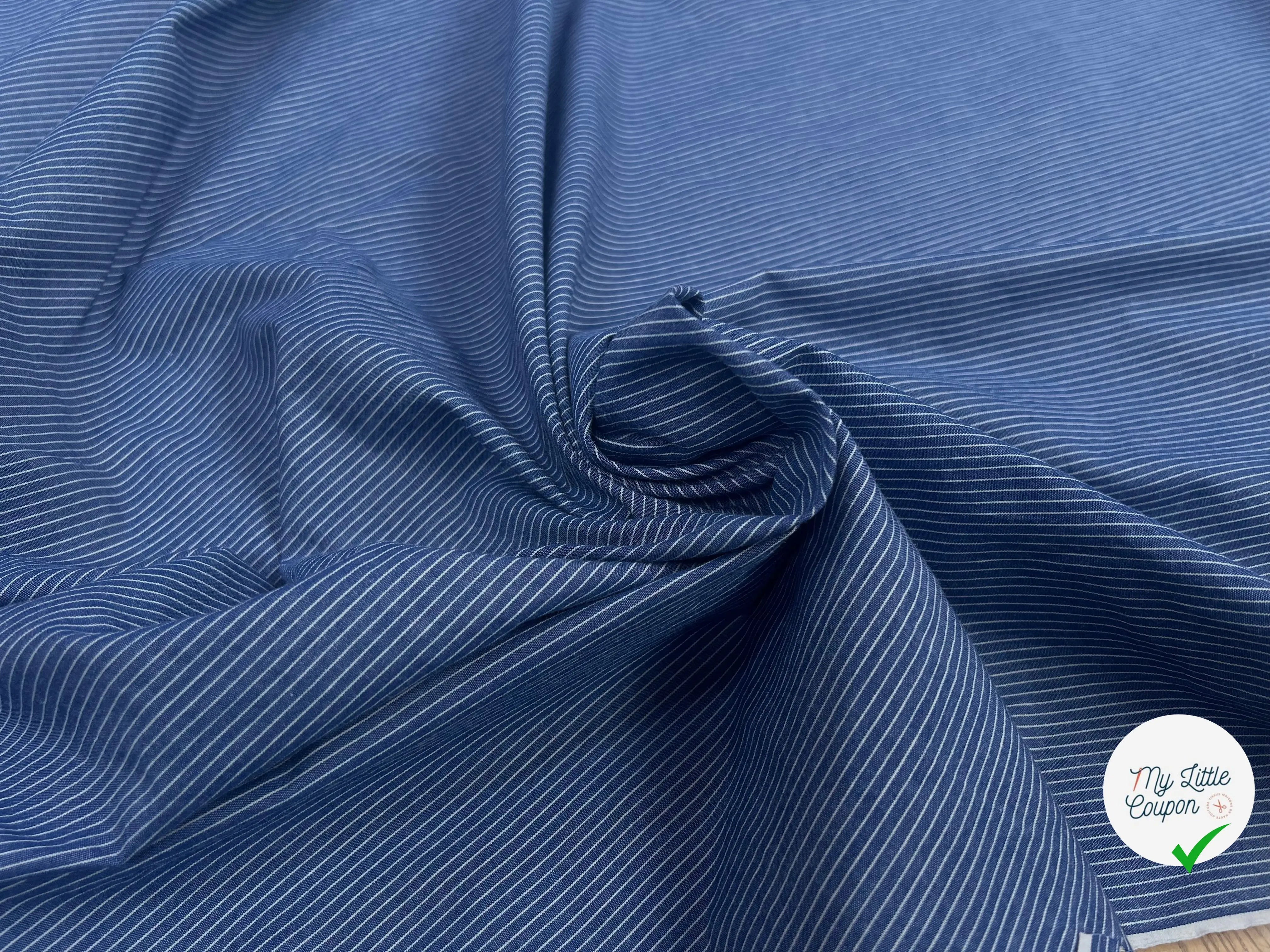 TISSU CHEMISE COTON BLEU RAYURES BLANCHE - My Little Coupon