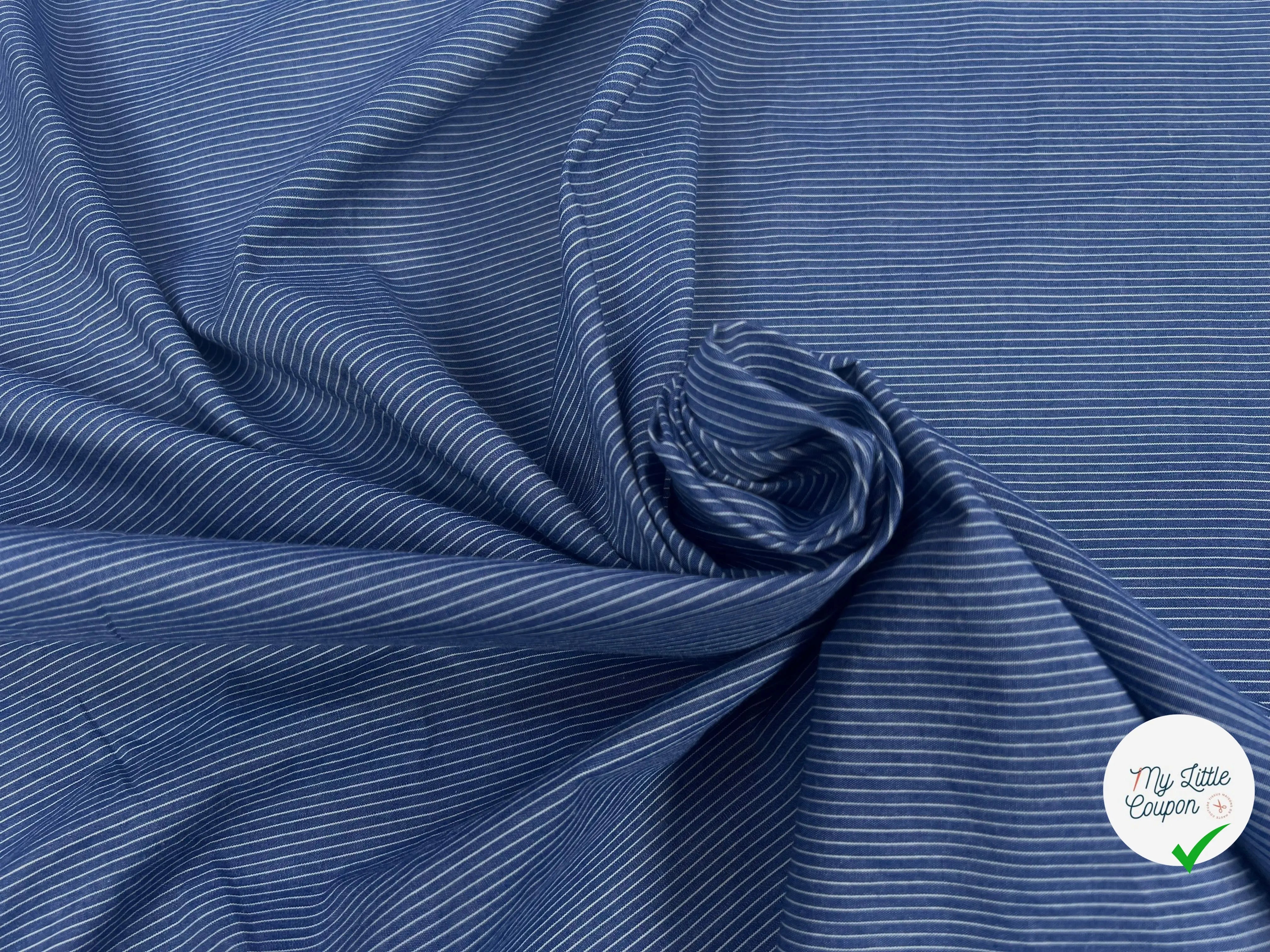 TISSU CHEMISE COTON BLEU RAYURES BLANCHE - My Little Coupon