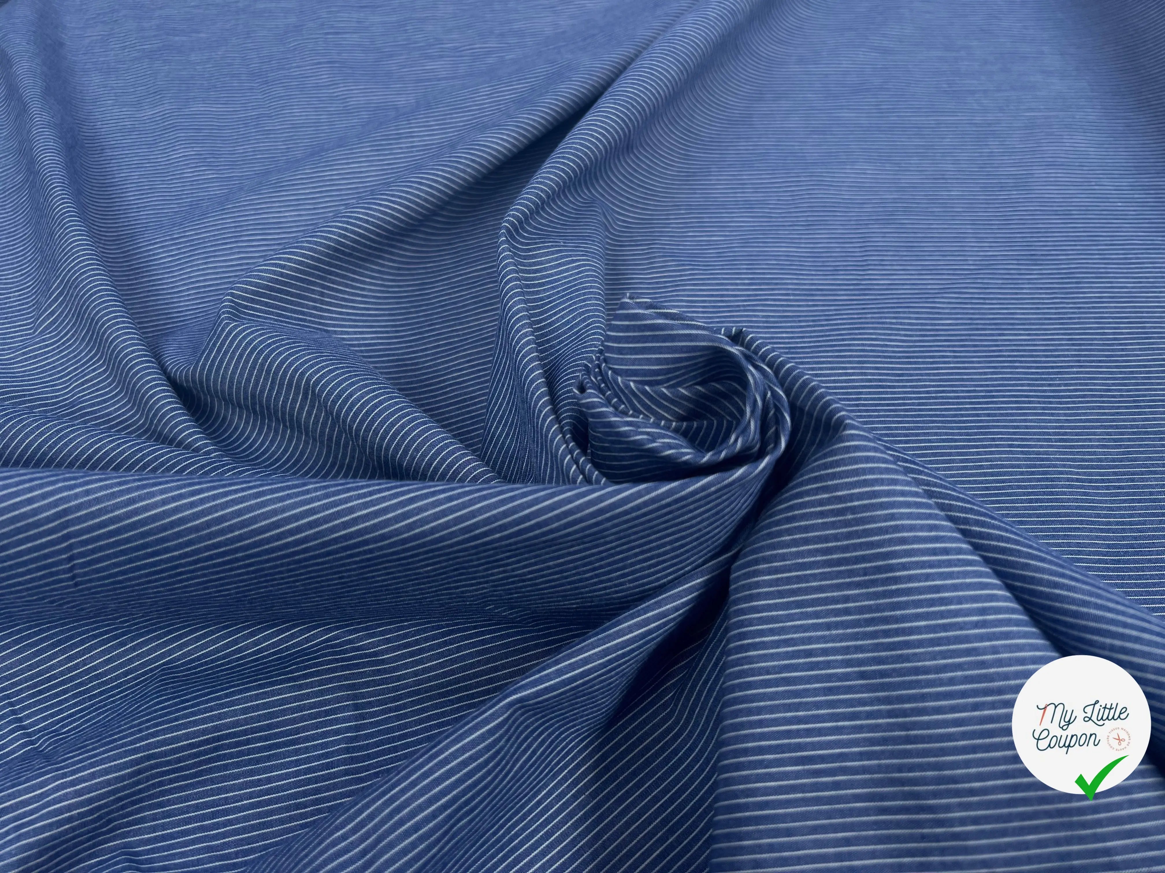 TISSU CHEMISE COTON BLEU RAYURES BLANCHE - My Little Coupon