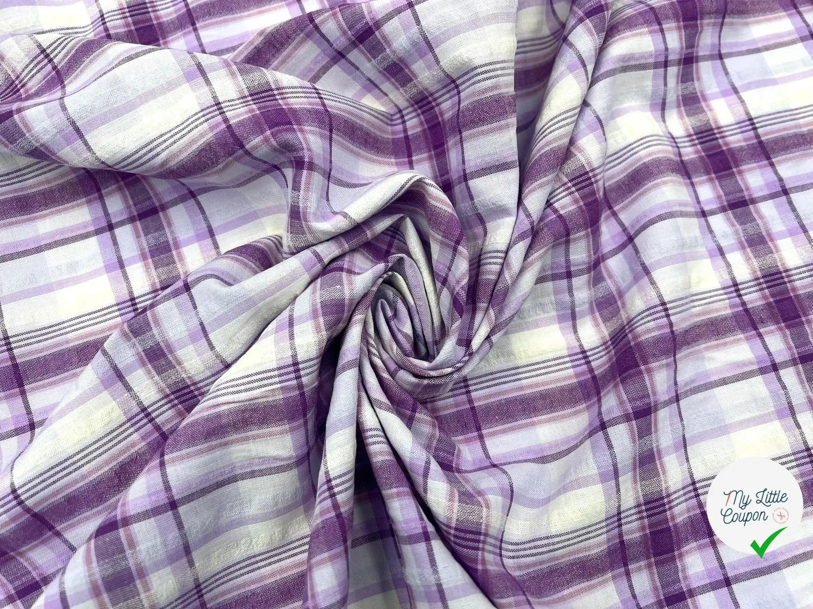 TISSU CHEMISE COTON CARREAUX MAUVES - My Little Coupon - tissu - coudre