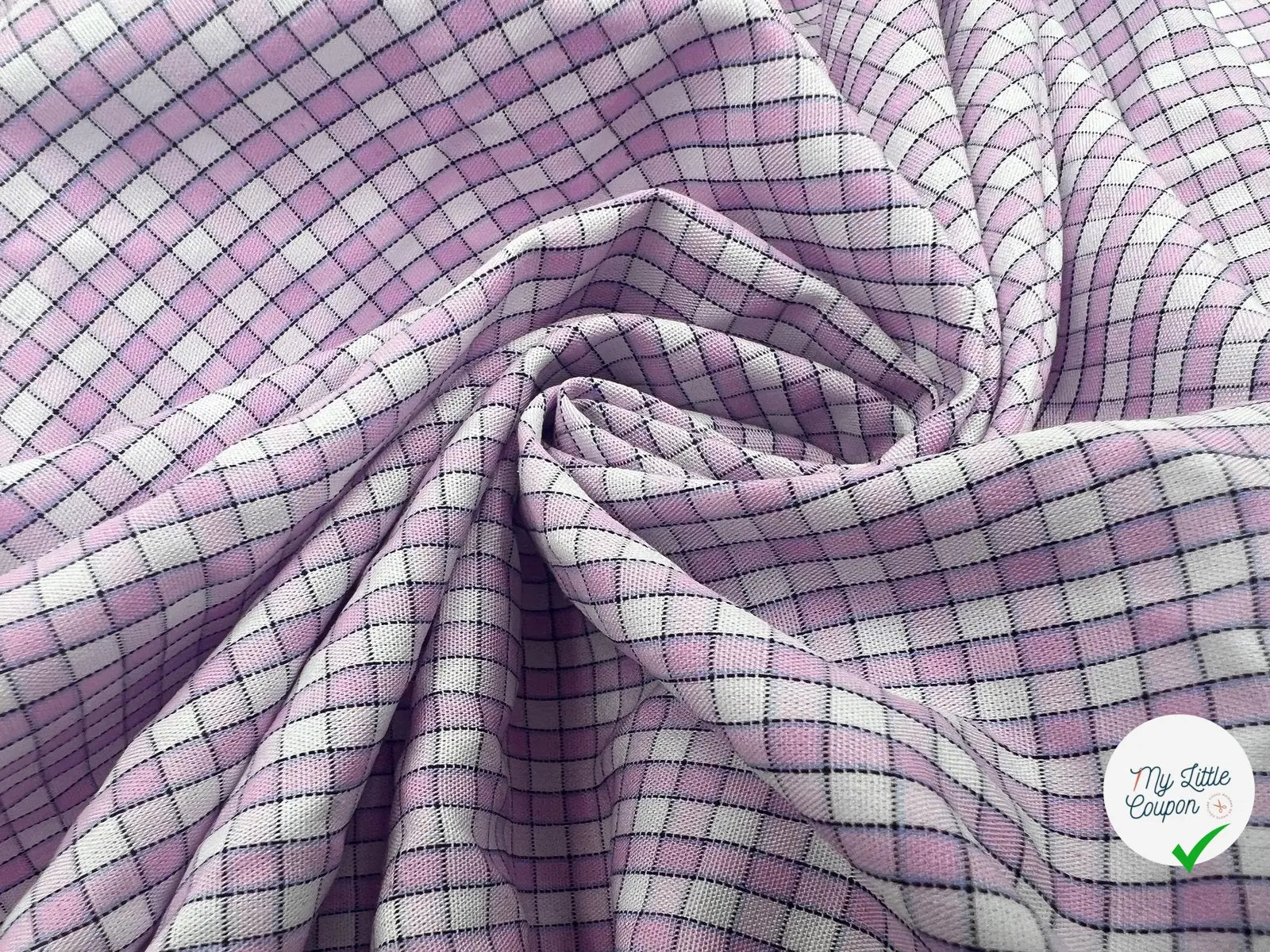 TISSU CHEMISE COTON CARREAUX PETITS ROSES ET BLANC - My Little Coupon - tissu - coudre