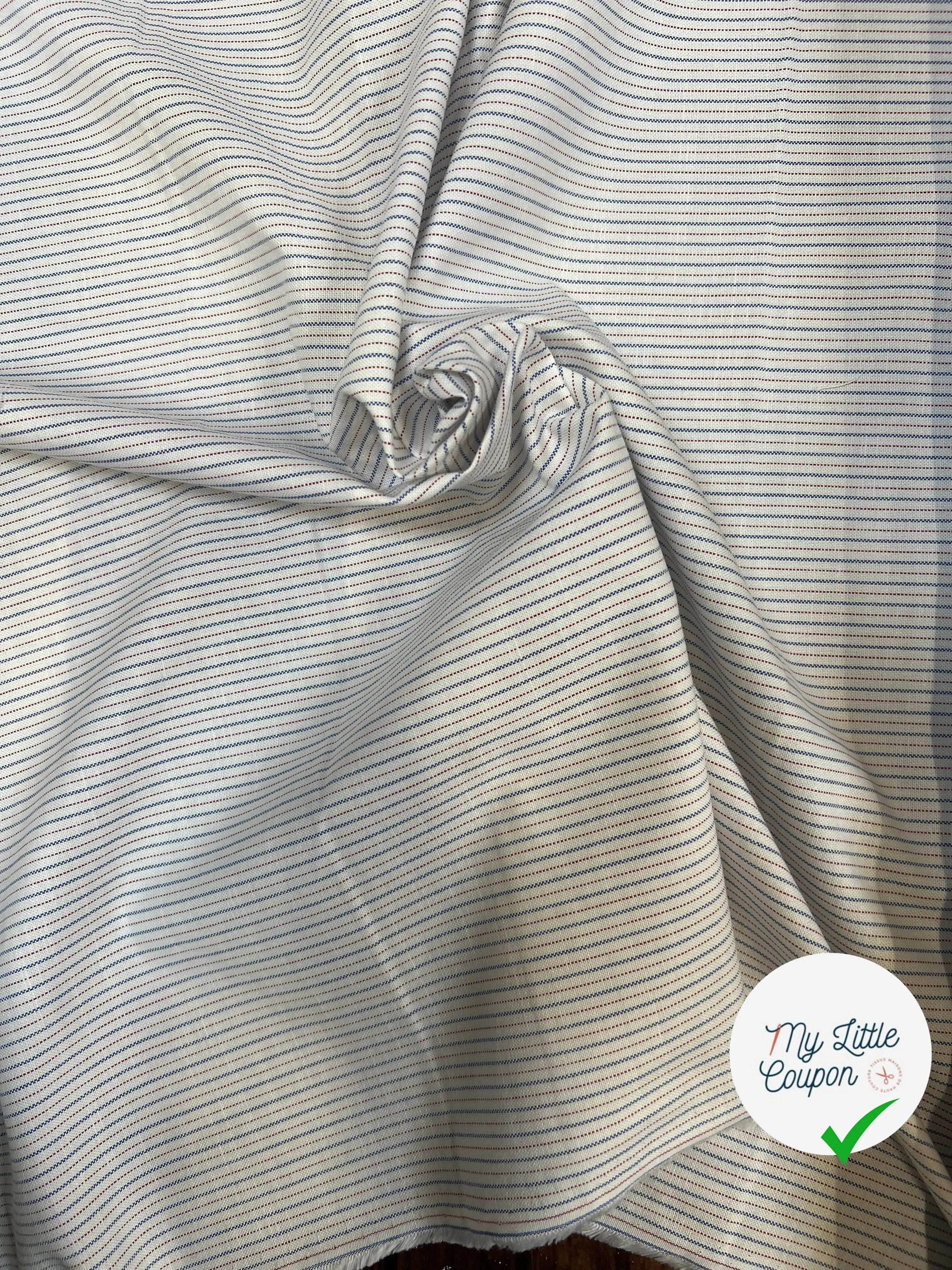 TISSU CHEMISE COTON FOND BLANC AVEC PETITES RAYURES - My Little Coupon