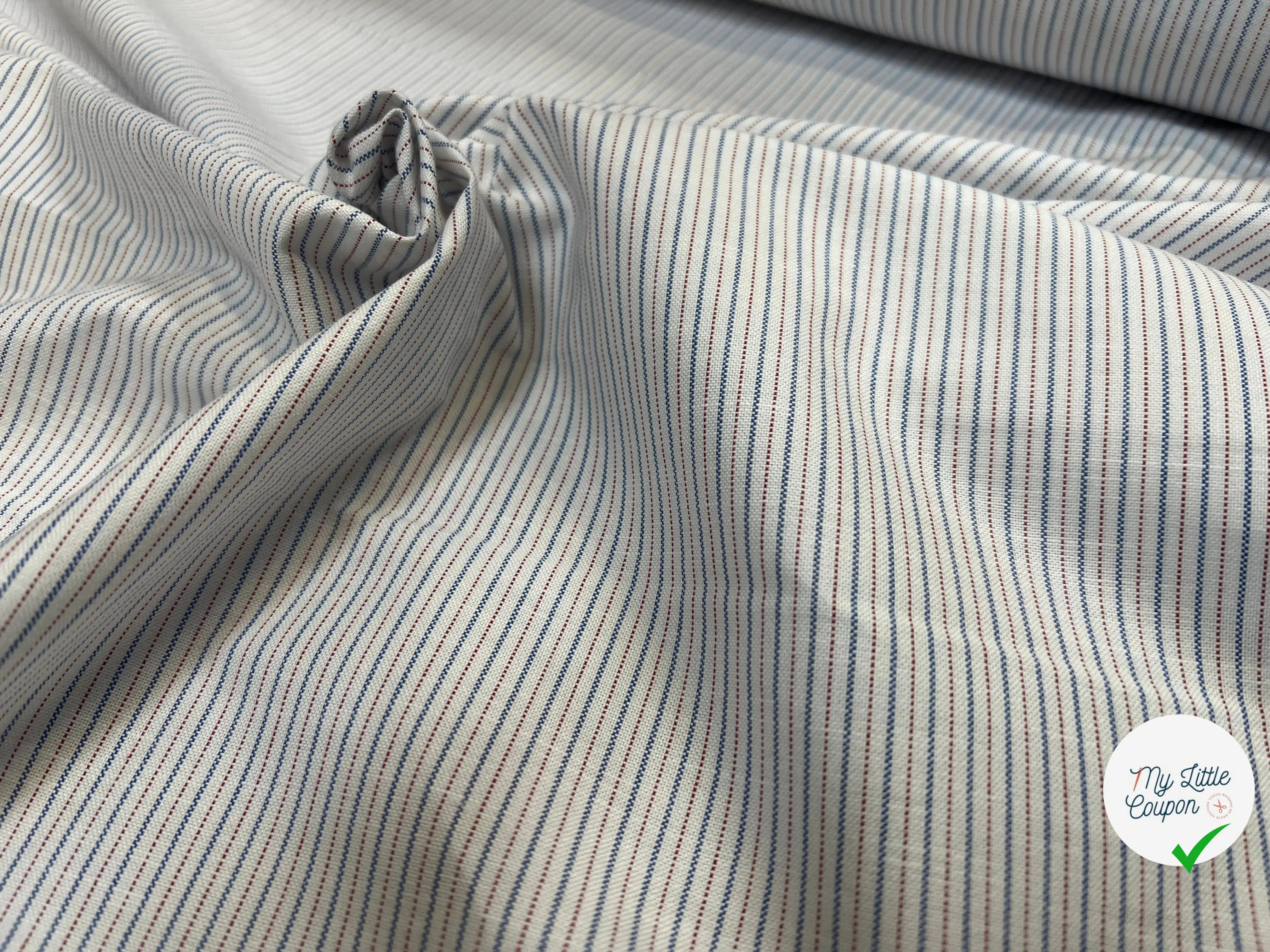 TISSU CHEMISE COTON FOND BLANC AVEC PETITES RAYURES - My Little Coupon