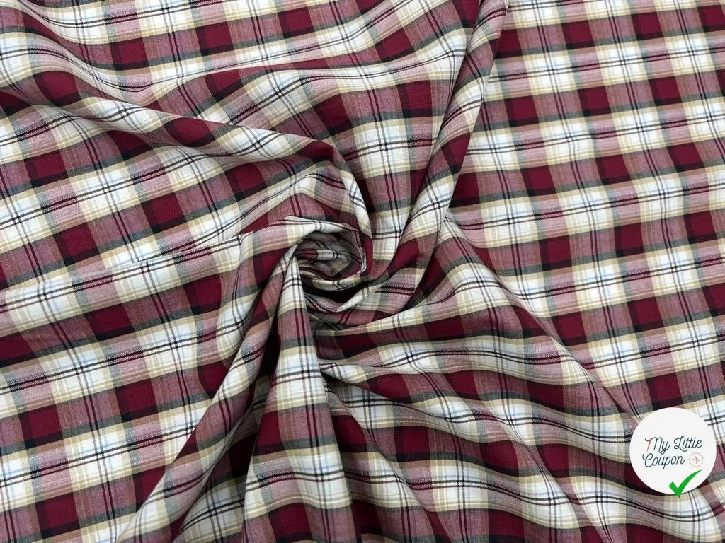 TISSU CHEMISE COTON TISSÉ TEINT CARREAUX TONS LIE DE VIN - My Little Coupon - tissu - coudre