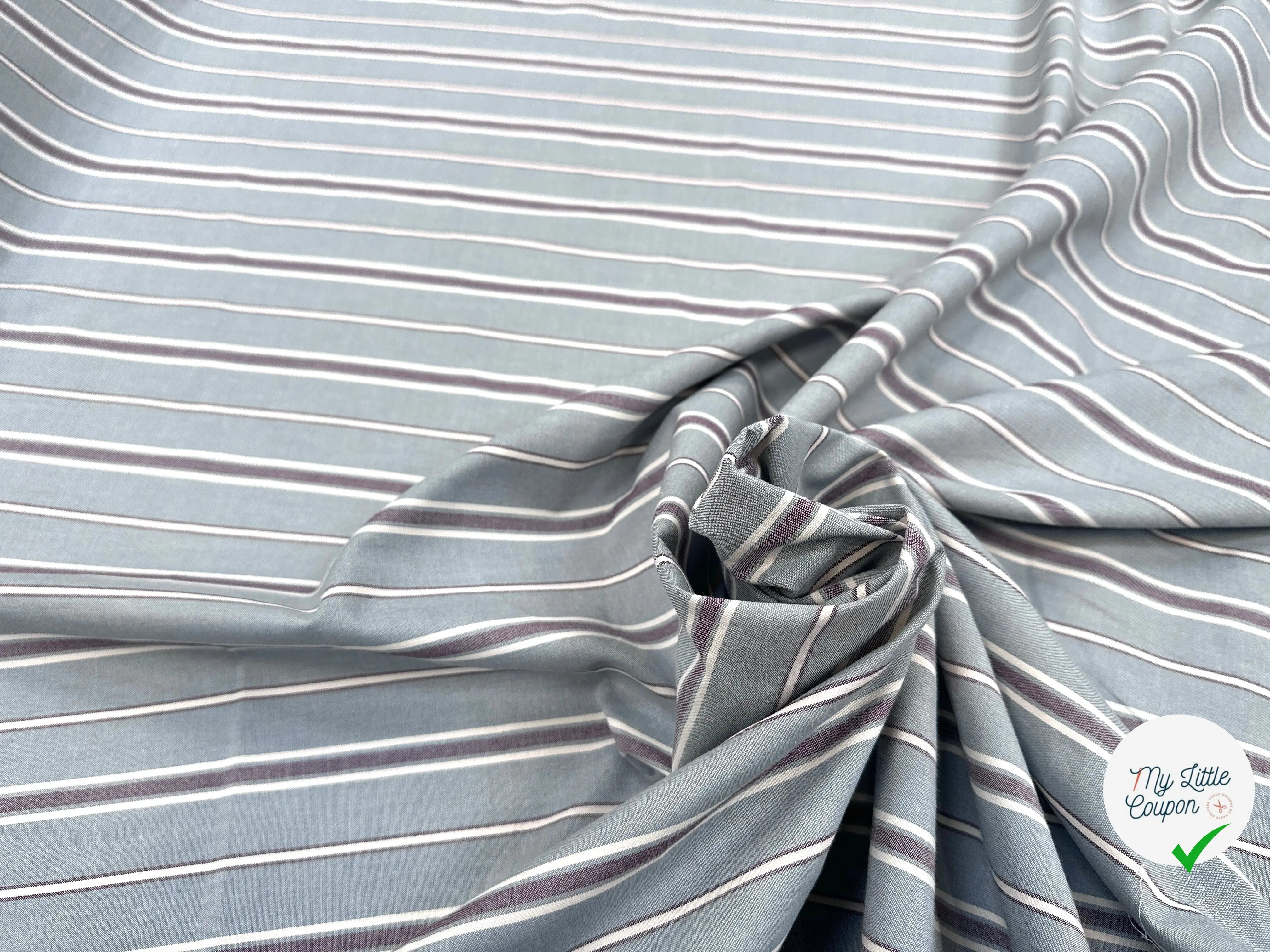 TISSU CHEMISE DE COTON RAYURES FOND VERT AMANDE MSO