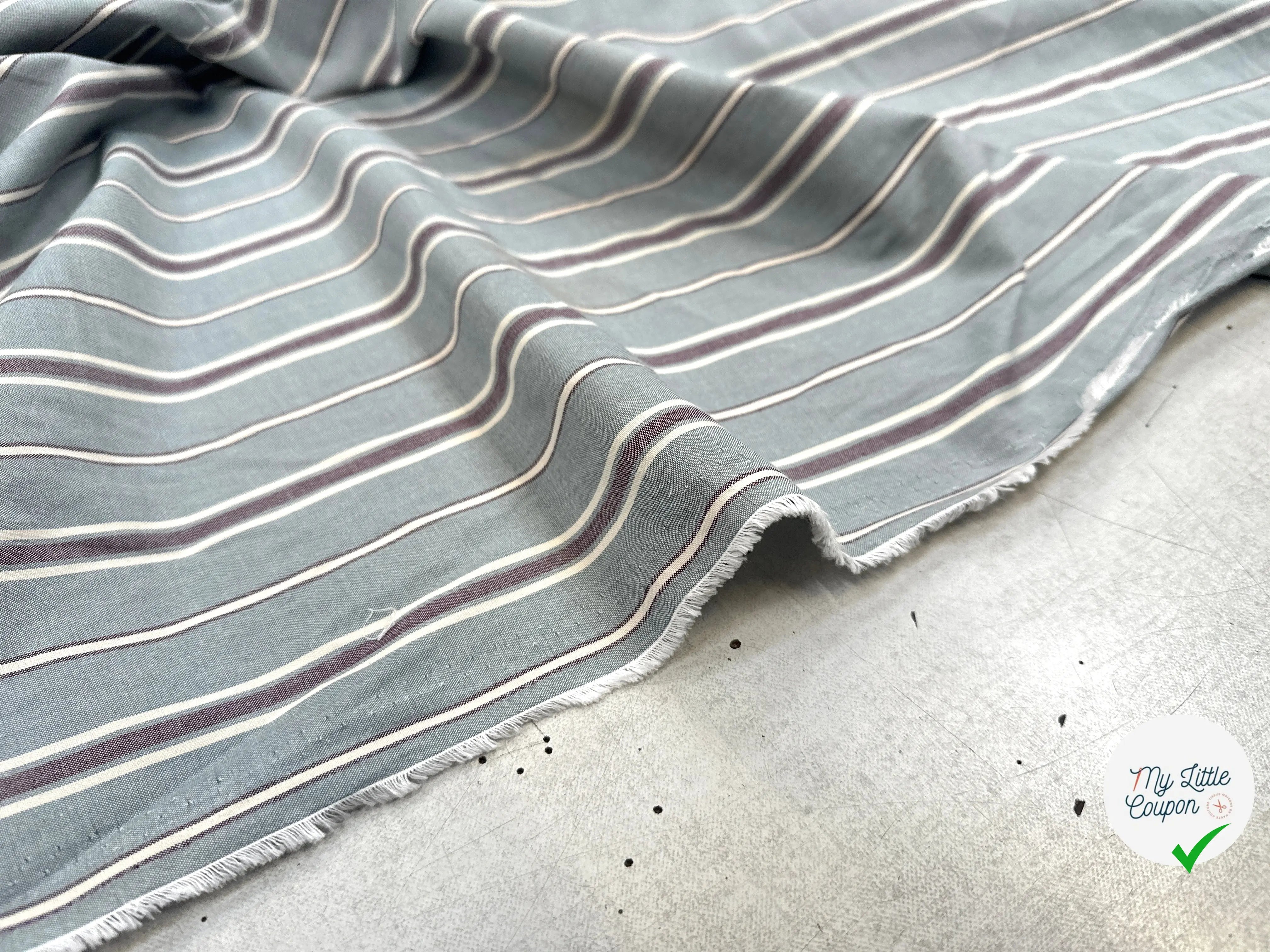 TISSU CHEMISE DE COTON RAYURES FOND VERT AMANDE MSO