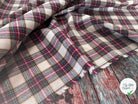 TISSU CHEMISE FLANELLETTE DUVETEUSE TRAPPEUR CARREAUX ROUGE VERT FOND CREME - My Little Coupon