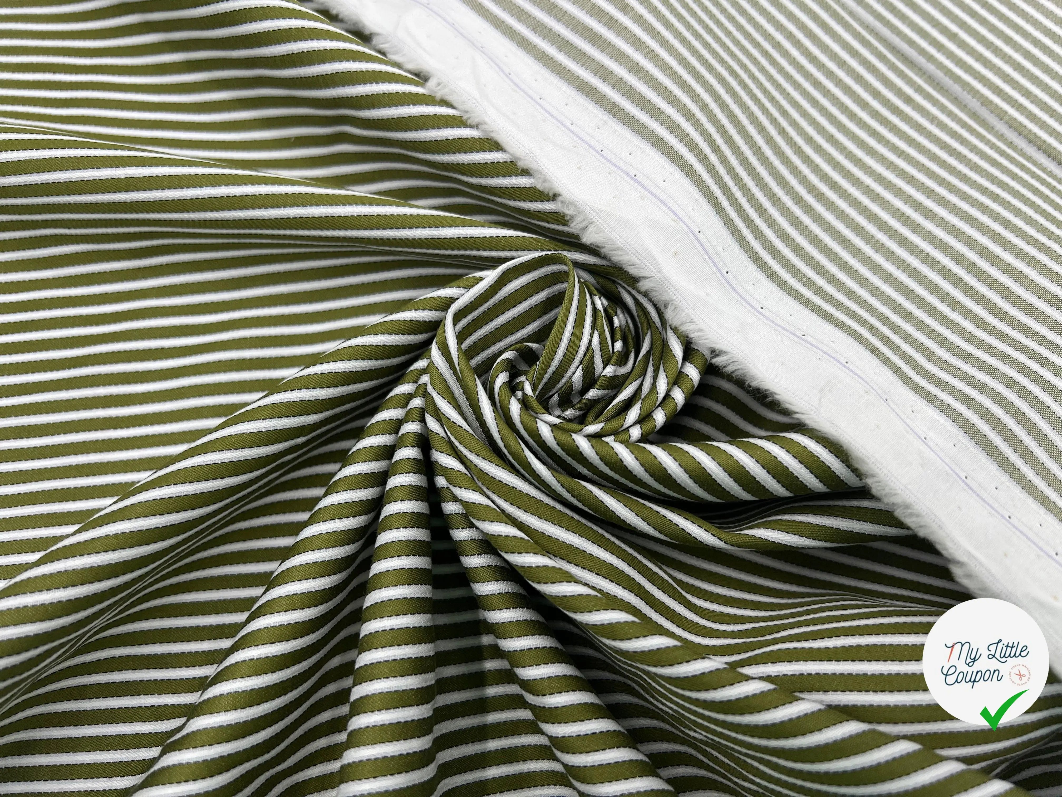 TISSU CHEMISE TISSÉ TEINT BANDE SATIN VERT OLIVE - My Little Coupon - tissu - coudre