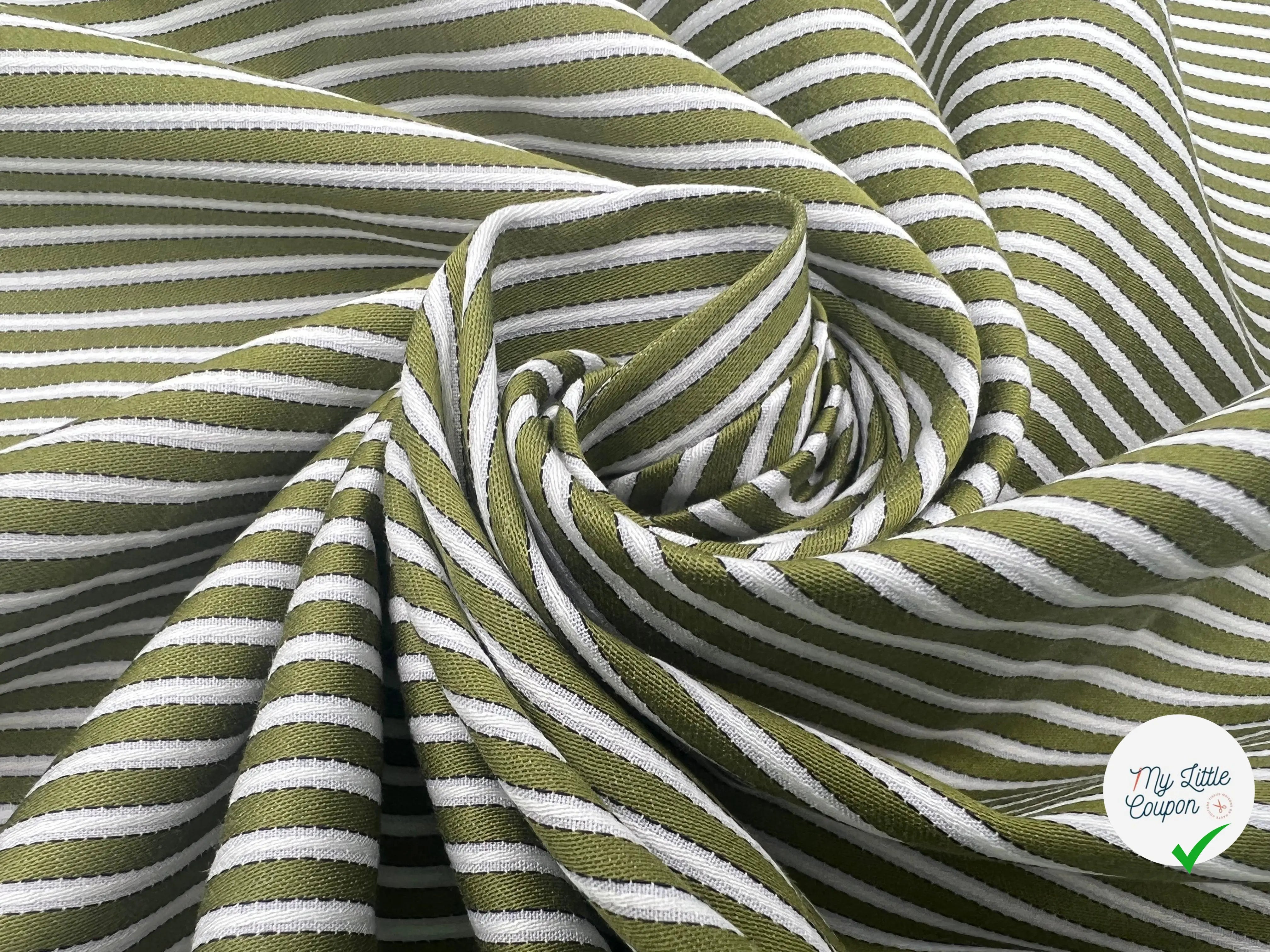 TISSU CHEMISE TISSÉ TEINT BANDE SATIN VERT OLIVE - My Little Coupon - tissu - coudre
