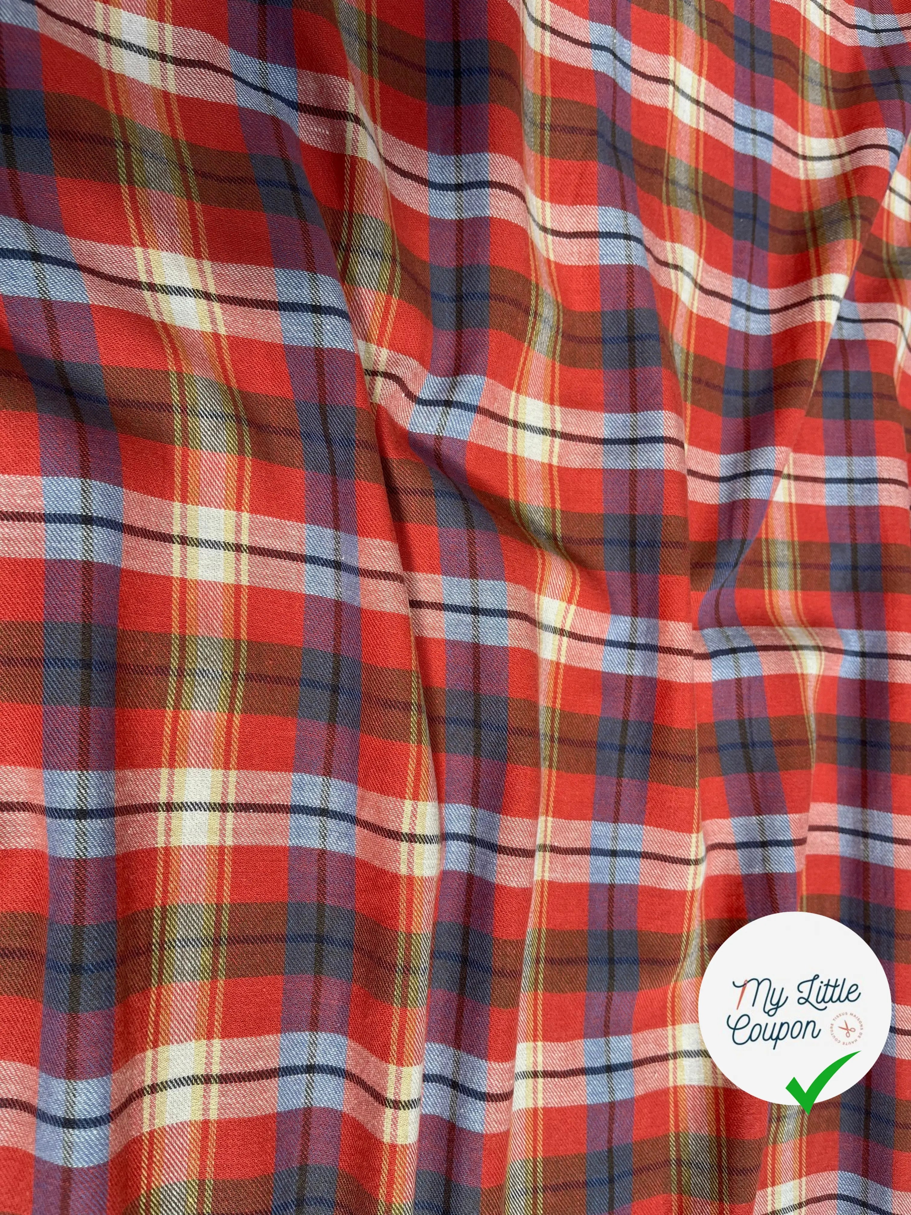 TISSU CHEMISE TRAPPEUR CARREAUX MULTICOLORES - My Little Coupon