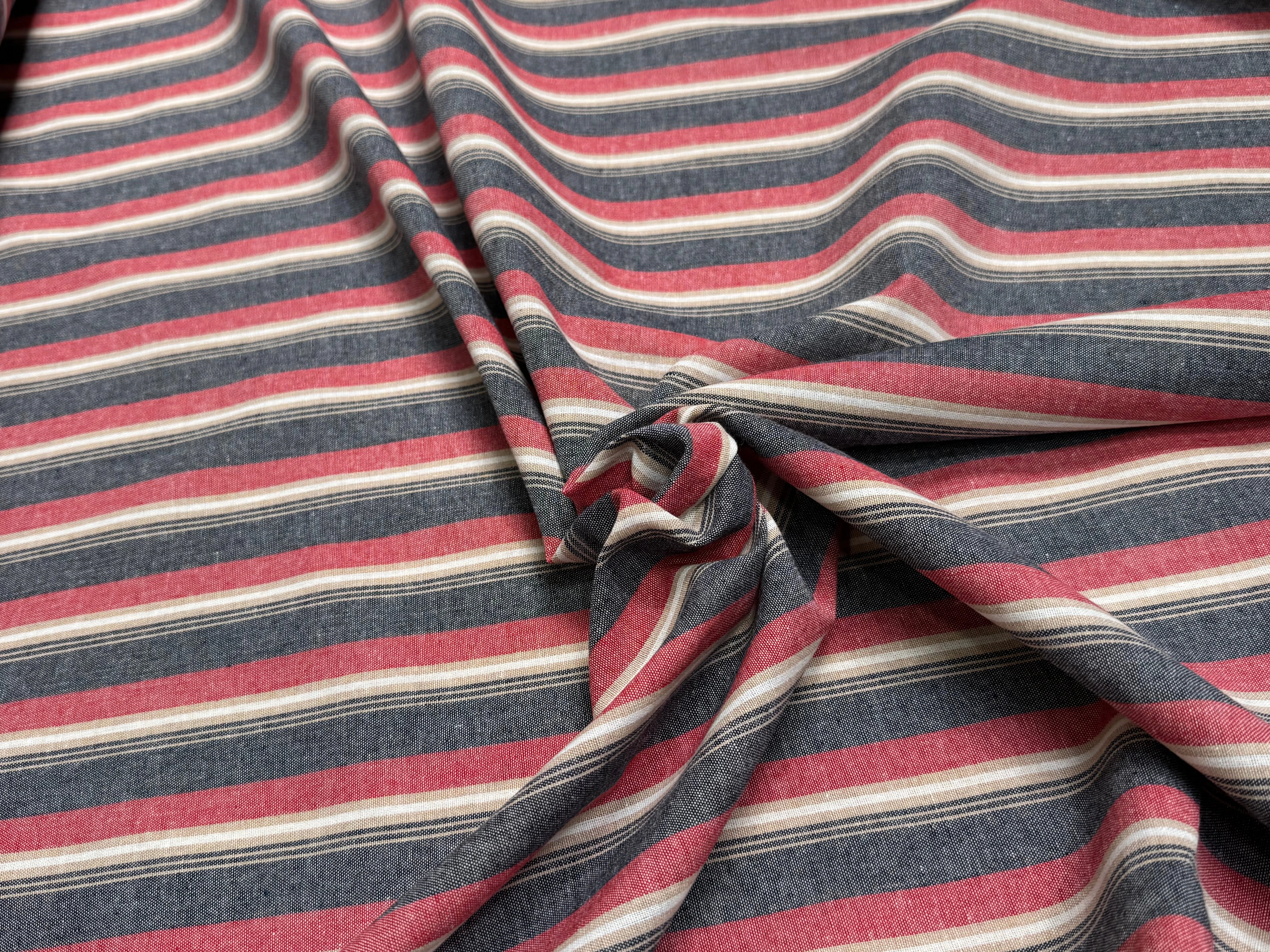 TISSU COTON ASPECT OXFORD 70% COTON RAYURES ROUGE - My Little Coupon