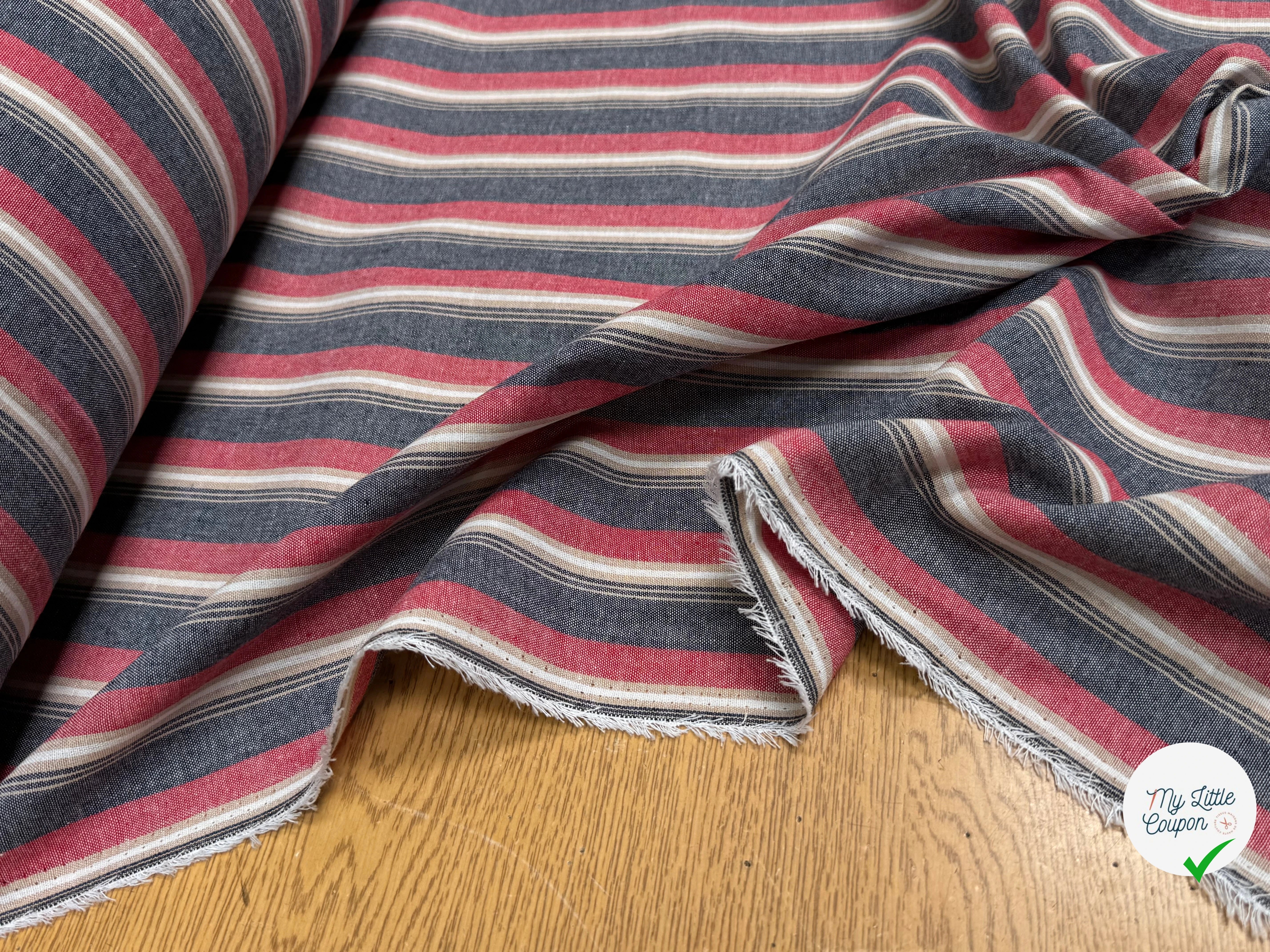 TISSU COTON ASPECT OXFORD 70% COTON RAYURES ROUGE - My Little Coupon