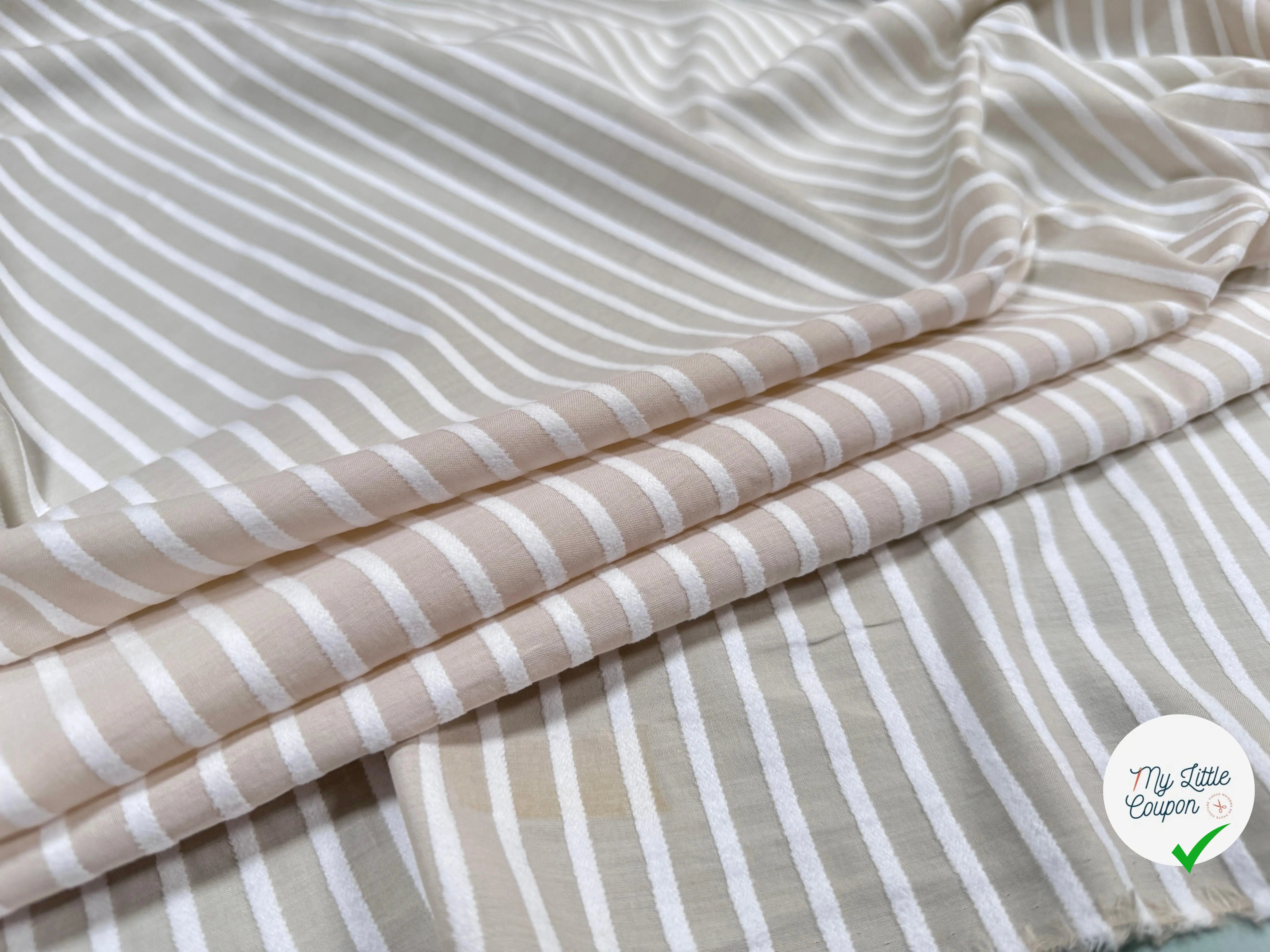TISSU COTON CREME À RAYURES DUVETEUSES - My Little Coupon
