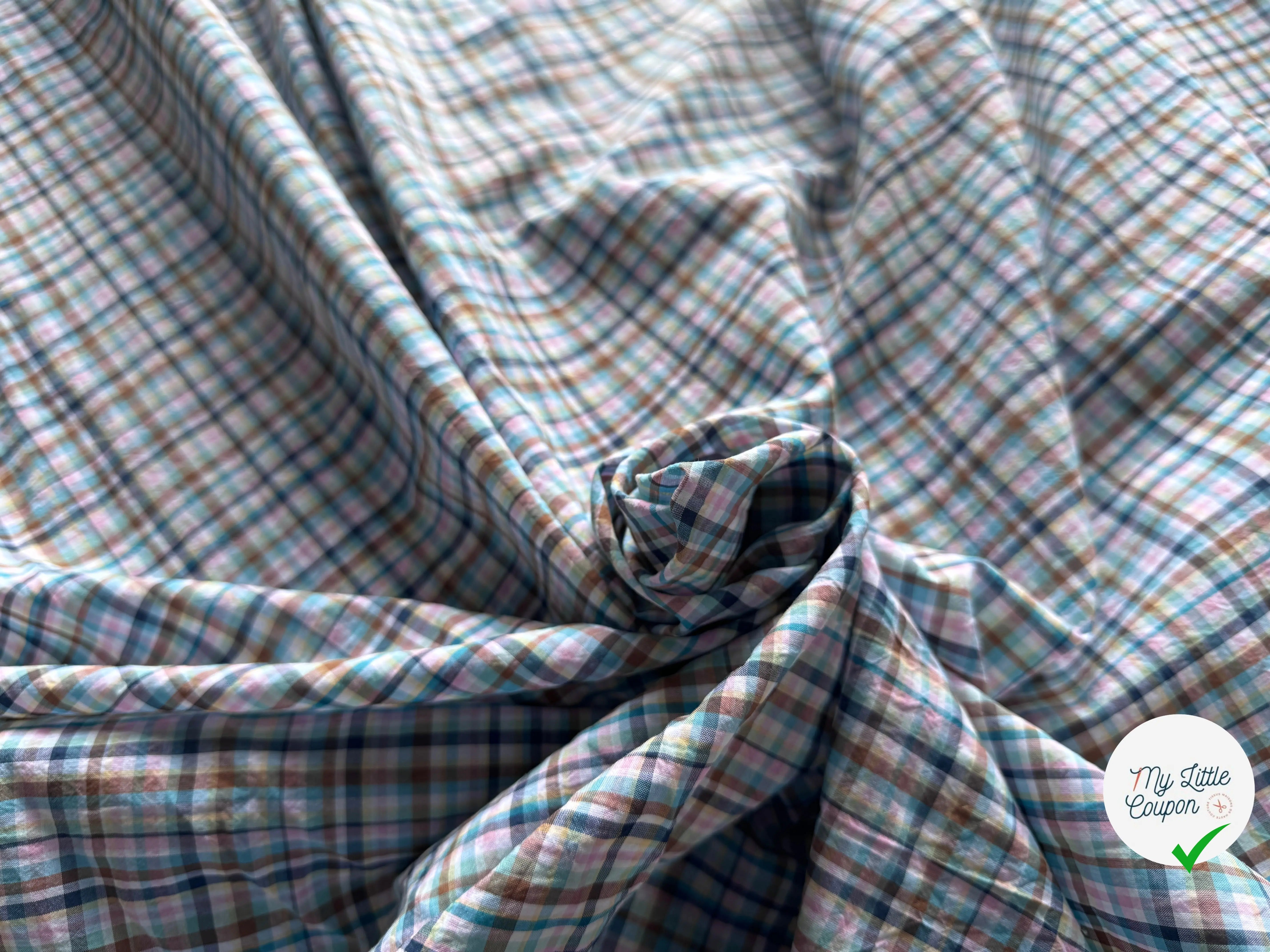 TISSU COTON LEGEREMENT GAUFFRÉ PETITS CARREAUX - My Little Coupon