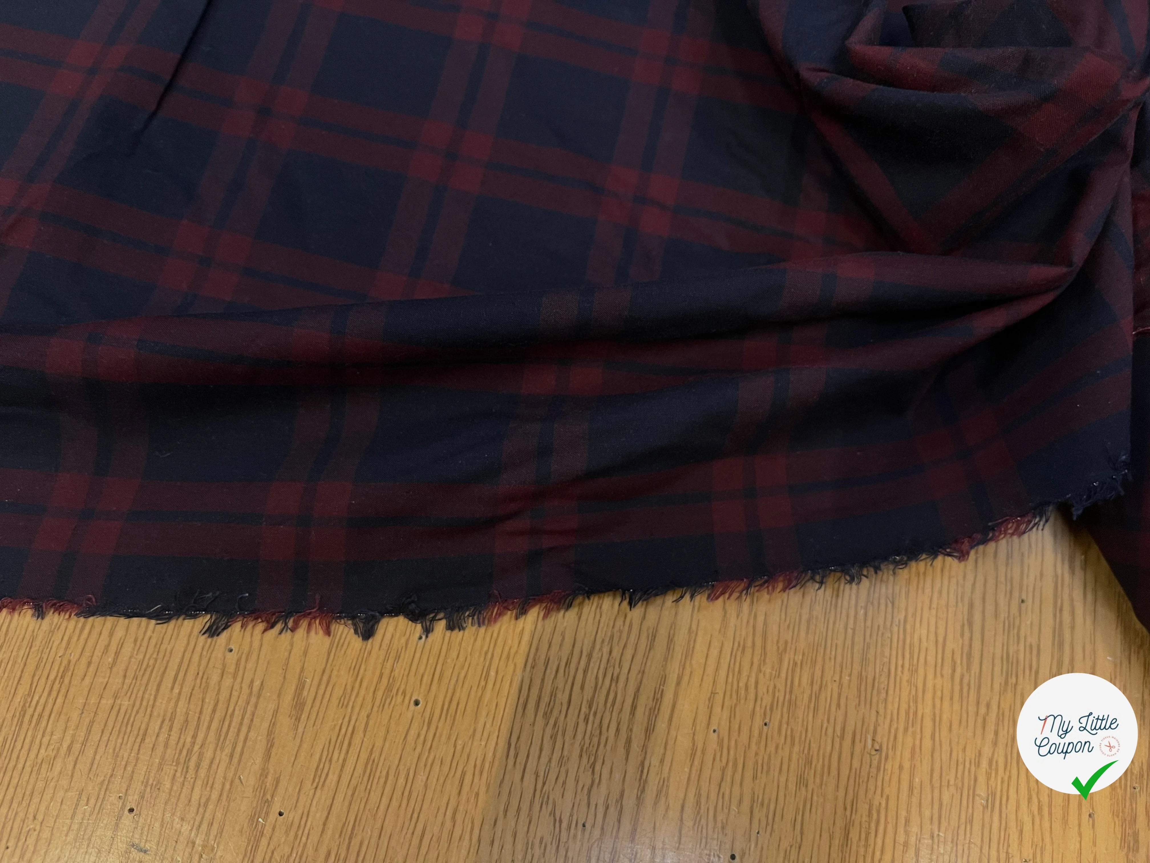 TISSU COTON LYOCELL CHEMISE BLEU À CARREAUX ROUGE STYLE BÛCHERON - My Little Coupon