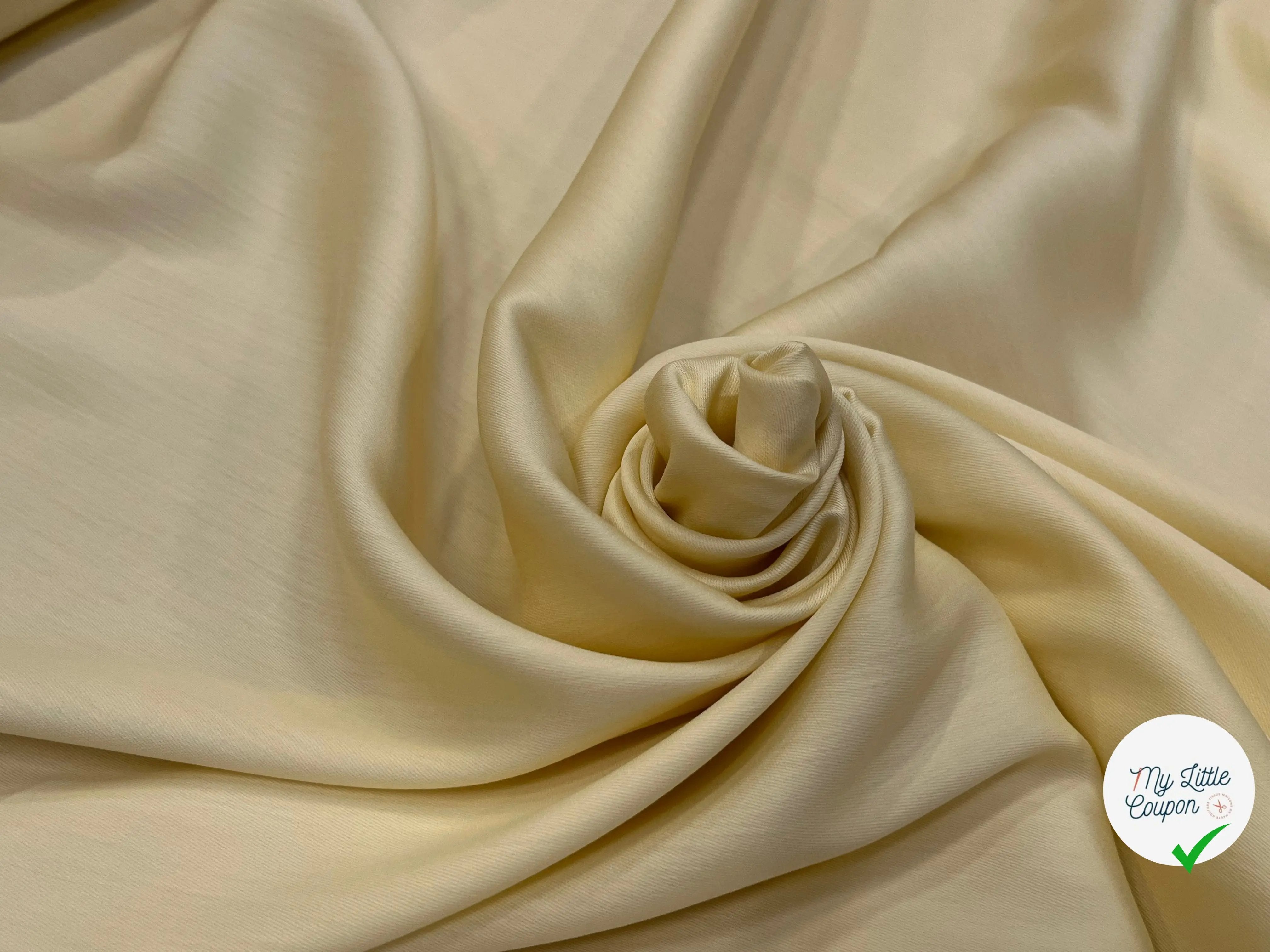 TISSU COTON SATINÉ JAUNE BÉBÉ 27% SOIE - My Little Coupon