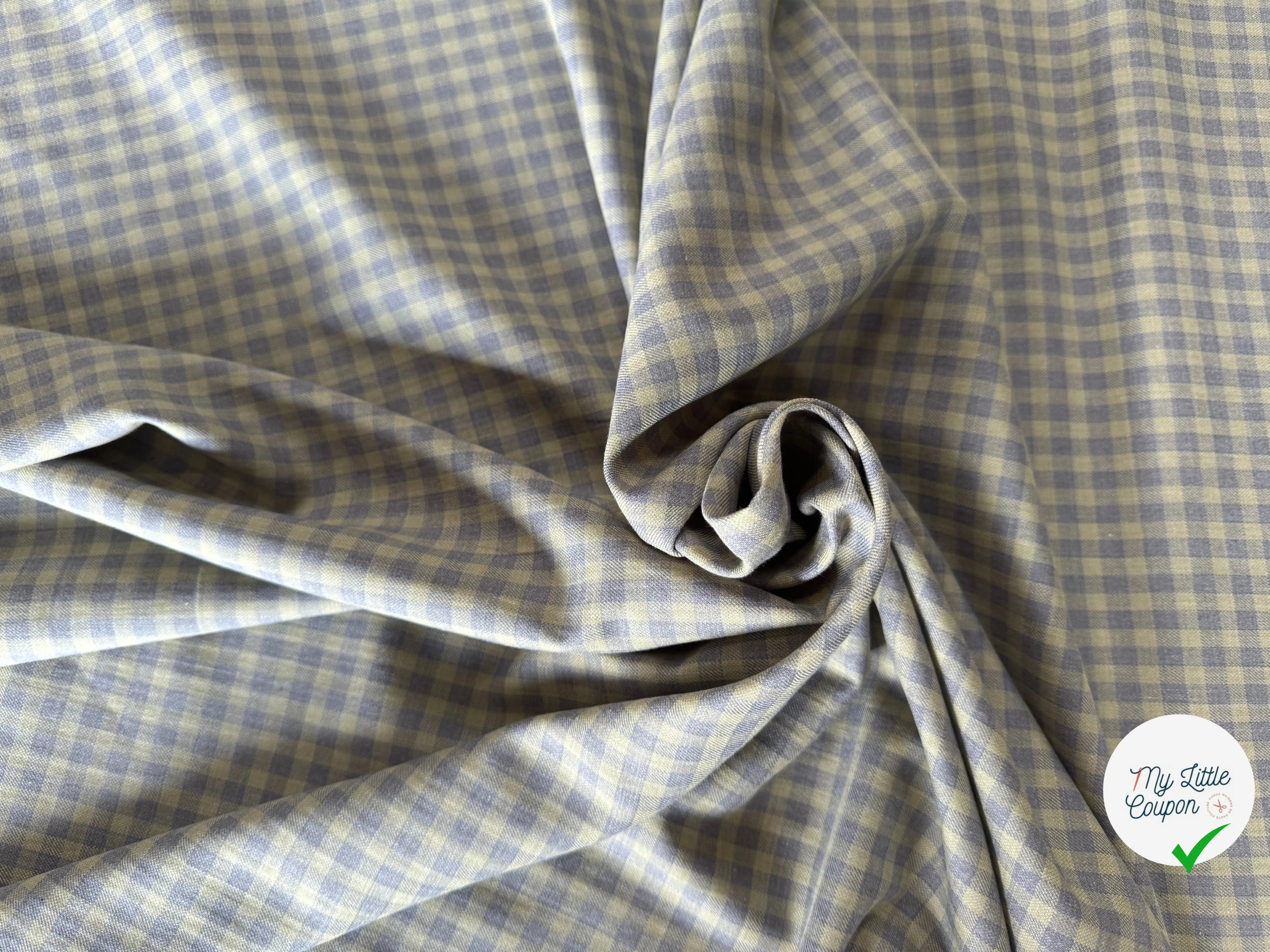 TISSU COTON SERGÉ CARREAUX 5MM PISTACHIO MAUVE - My Little Coupon