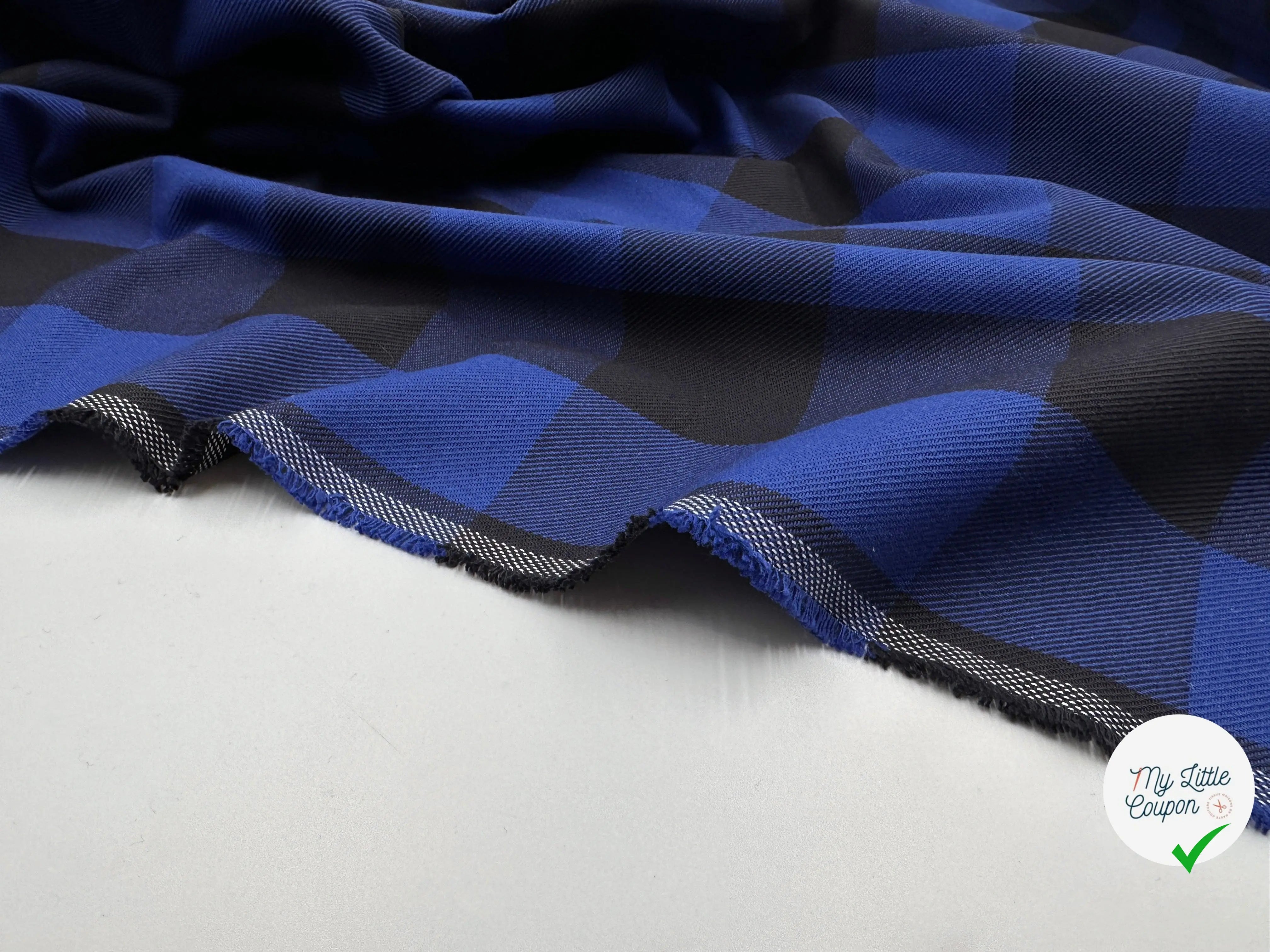 TISSU COTON SERGÉ TISSÉ TEINT CARREAUX JAPAN BLEU - My Little Coupon - tissu - coudre