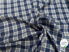 TISSU COTON TRAPPEUR A CARREAUX & CHEVRONS BLEU MARINE ET CRÈME - My Little Coupon